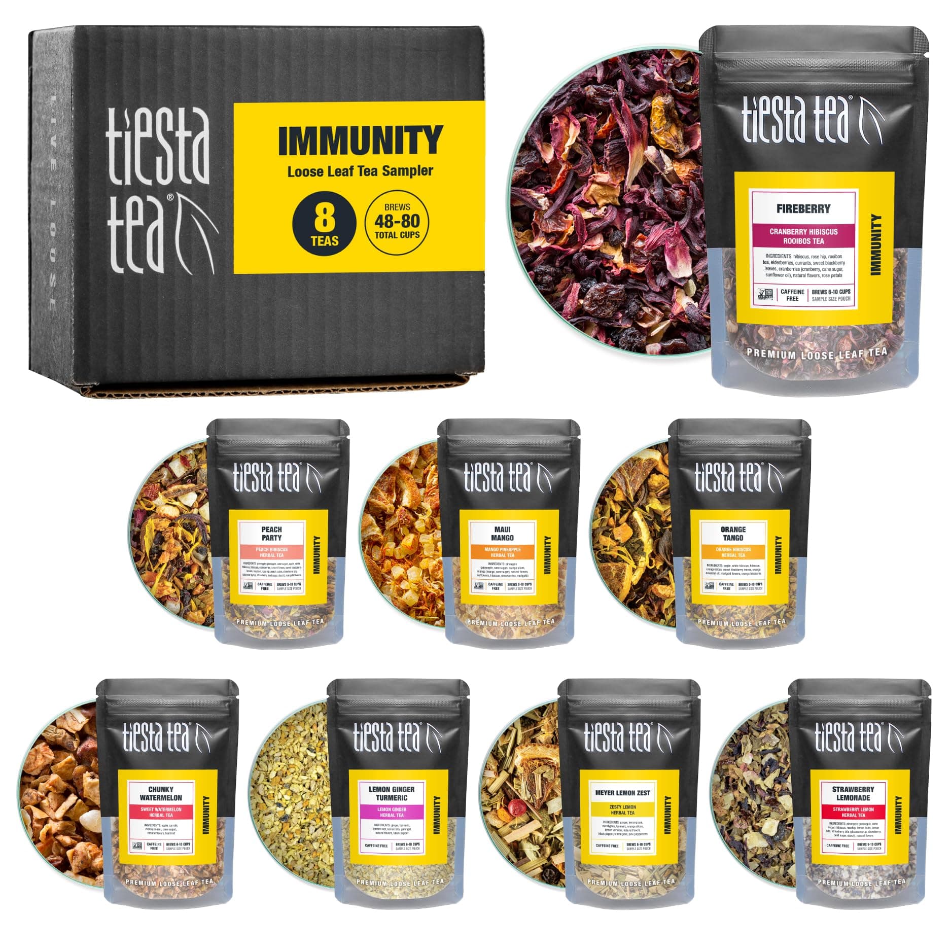 Herbal & Rooibos Tea Sampler Dry Flight Set | Loose Leaf | No Caffeine Blend | Makes Hot & Iced | Assorted Herbal, Rooibos, Fruit Blends & More | 8 Resealable Sample Pouches