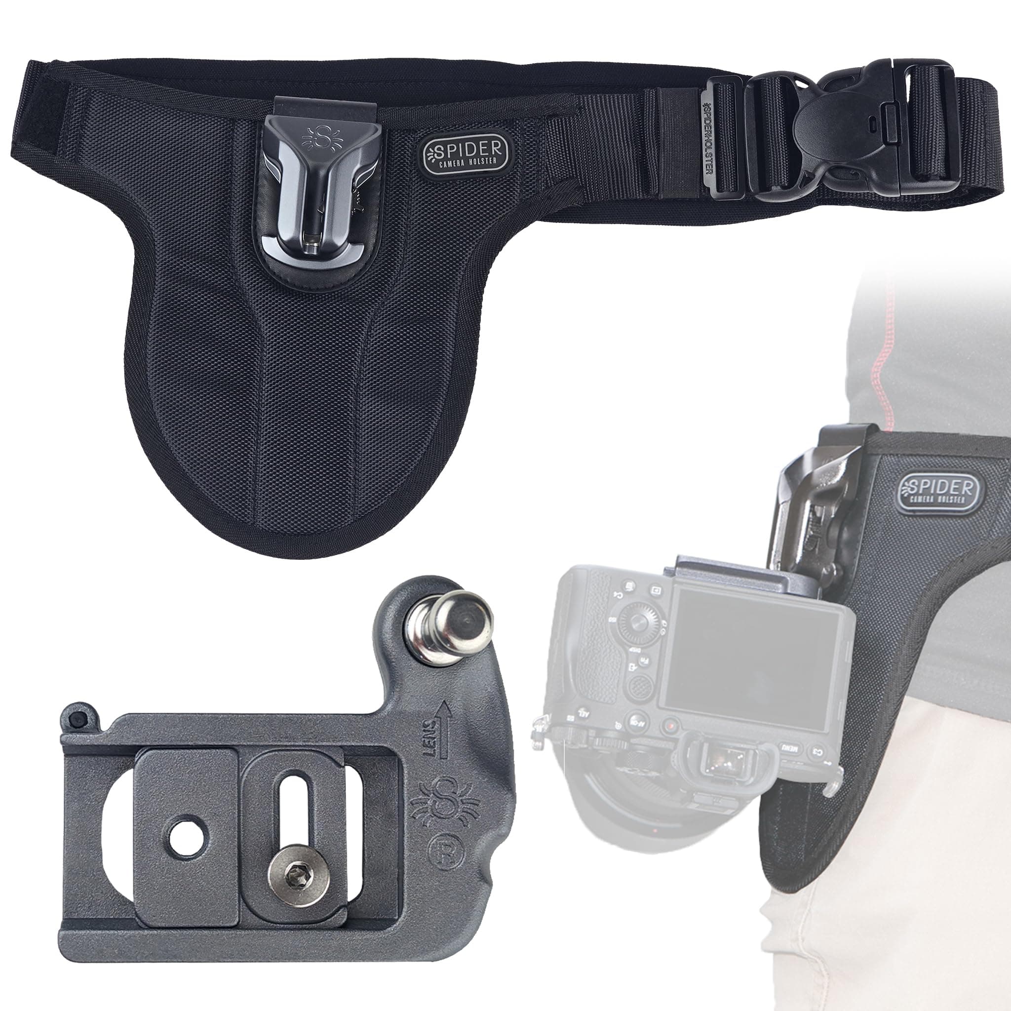 SPIDER HOLSTER – SpiderPro Mirrorless Single Camera System v2 for Carrying ONE Professional Camera and Heavy Gear Featuring Belt with Built-In Self-Locking Camera Holster for Quick-Draw Camera Access