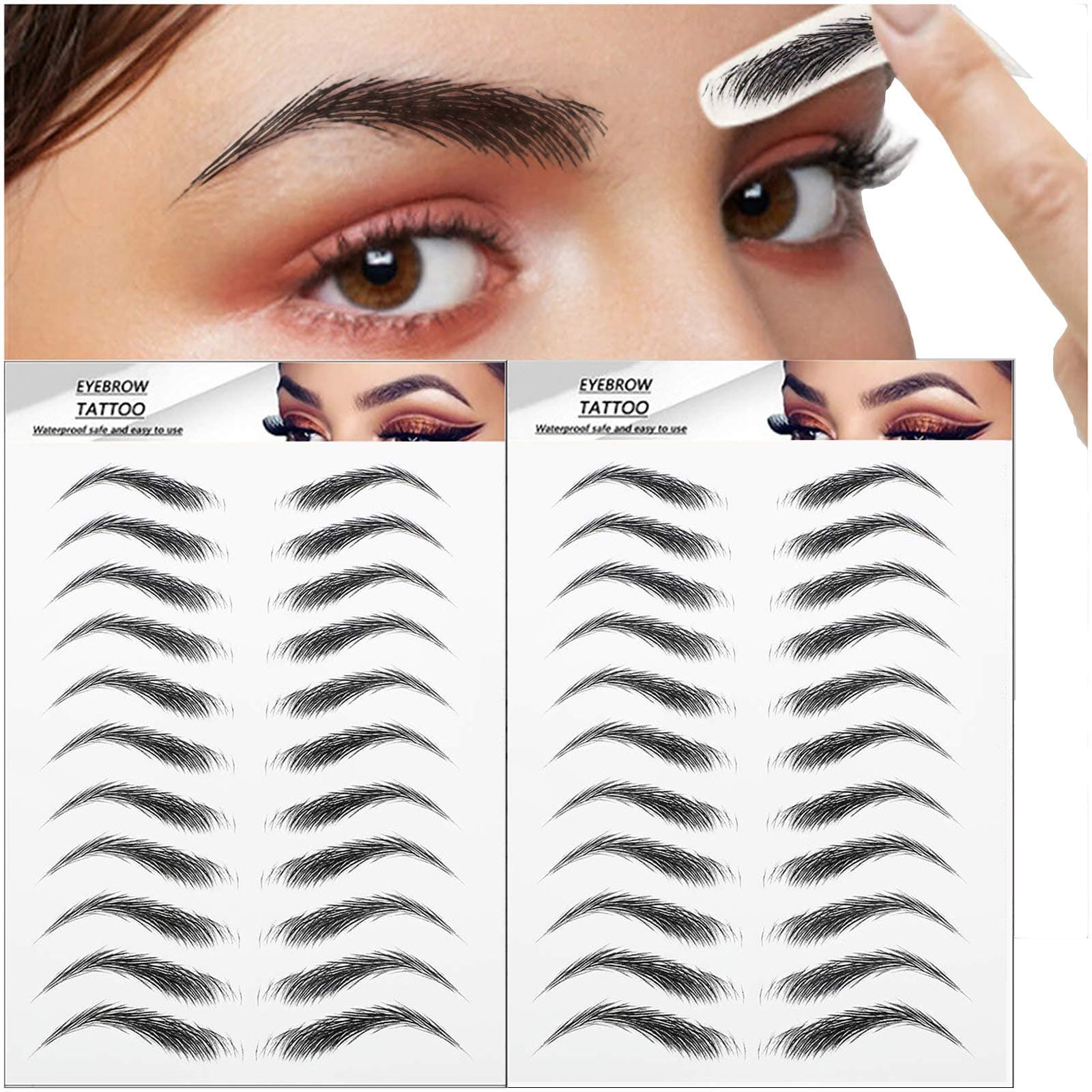 22 Pairs 4D Eyebrows Tattoo, Hair-Like Authentic Eyebrows, Eyebrows Tattoo Peel Off, Long Lasting Natural False Eyebrows Makeup Sticker for Eyebrow Grooming Shaping (Black)