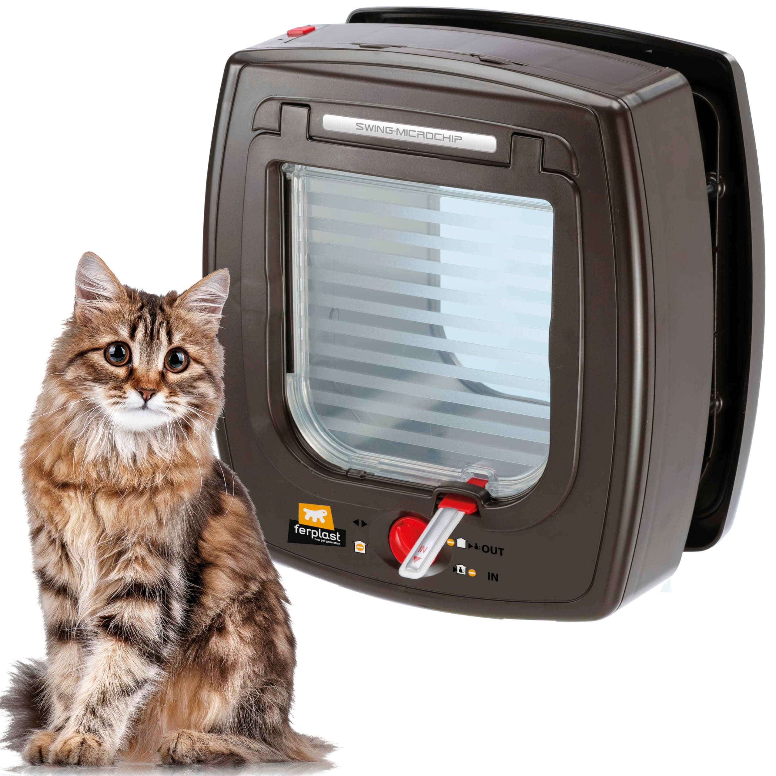 Ferplast Swing Cat Flap With Microchip, Brown, 22.5 X 16.2 25.2 cm, cm. (Opening: 13.5 13.7 cm.)