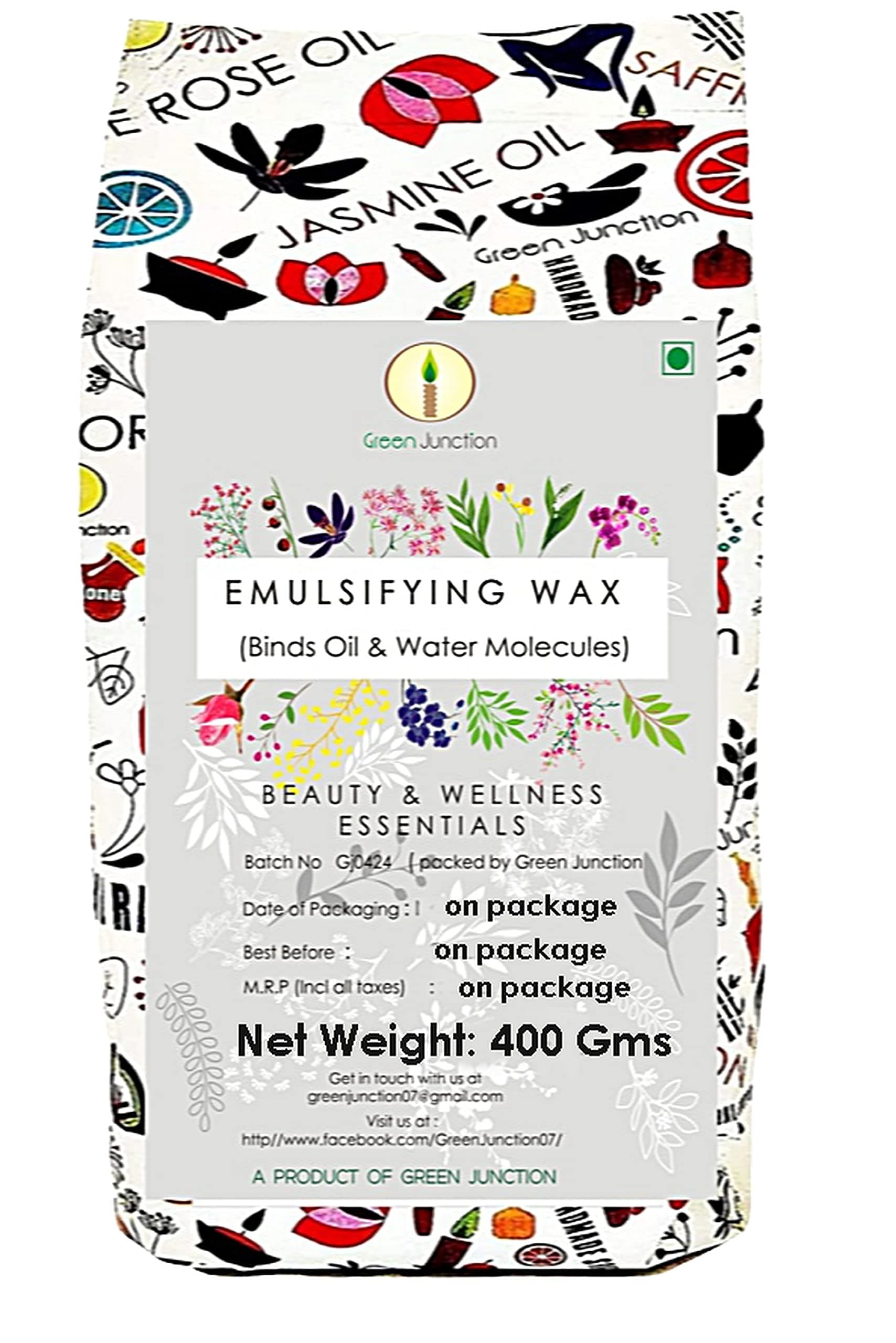 Green Junction Emulsifying Wax (NF) Pellets DIY (Do it Yourself Body) for Lotion & Creams 400 Gm Pack (Free Recipes along with the pack), white (GJEWAX400)