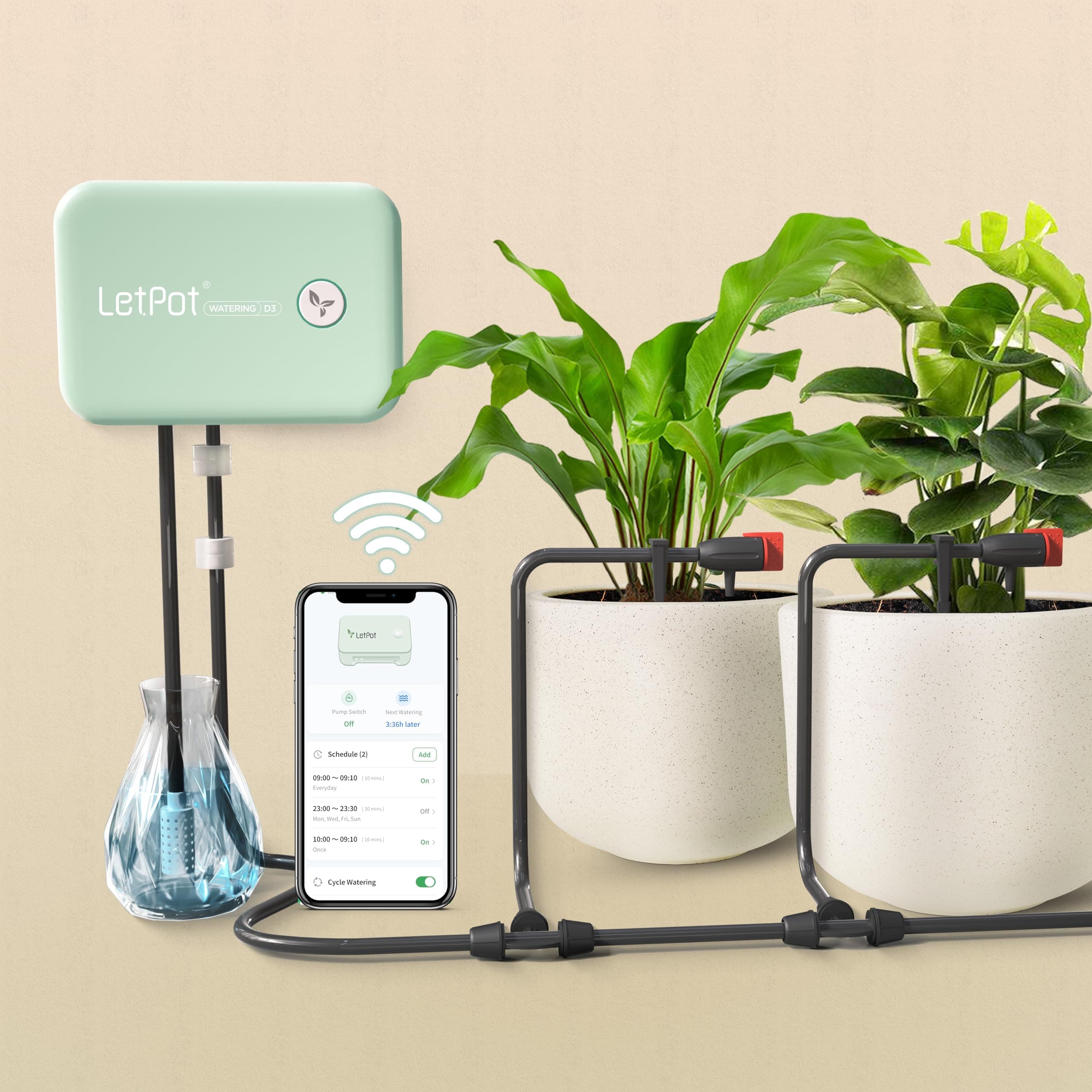 LetPot Automatic Watering System for Potted Plants, [Wi-Fi & App Control] Drip Irrigation Kit System, Smart Plant Watering Devices for Indoor Outdoor, Water Shortage Remind, IPX66, Green