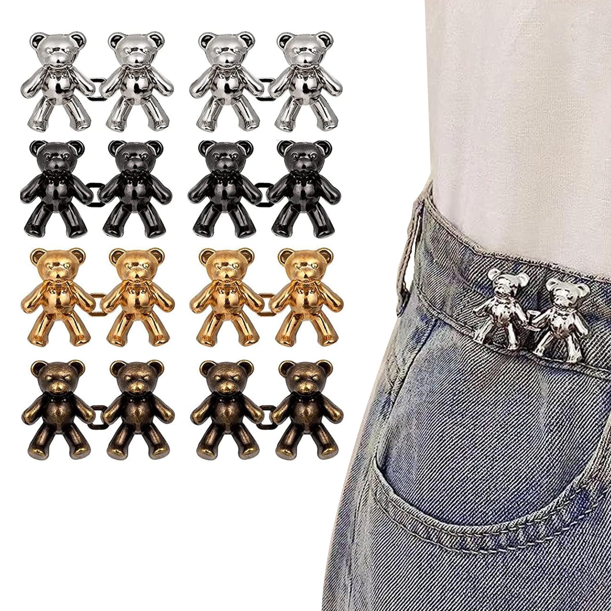 HEAVY DRIVER 8pcs Cute Bear Button Pins for Jeans Teddy Bear Button Pins