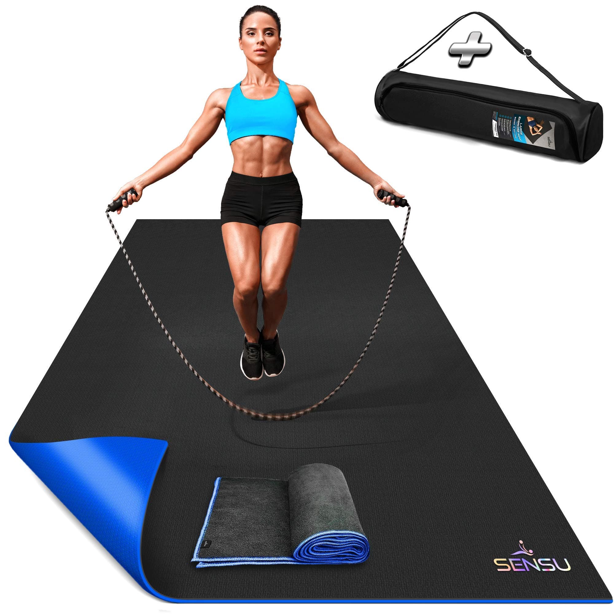 Sensu Large Exercise Mat – Extra Thick Non-Slip Workout Mat for Home Gym, Durable Shoe-Friendly Fitness Mat for Strength Training, Stretching, Cardio, and Balance Workouts (Multiple Sizes)