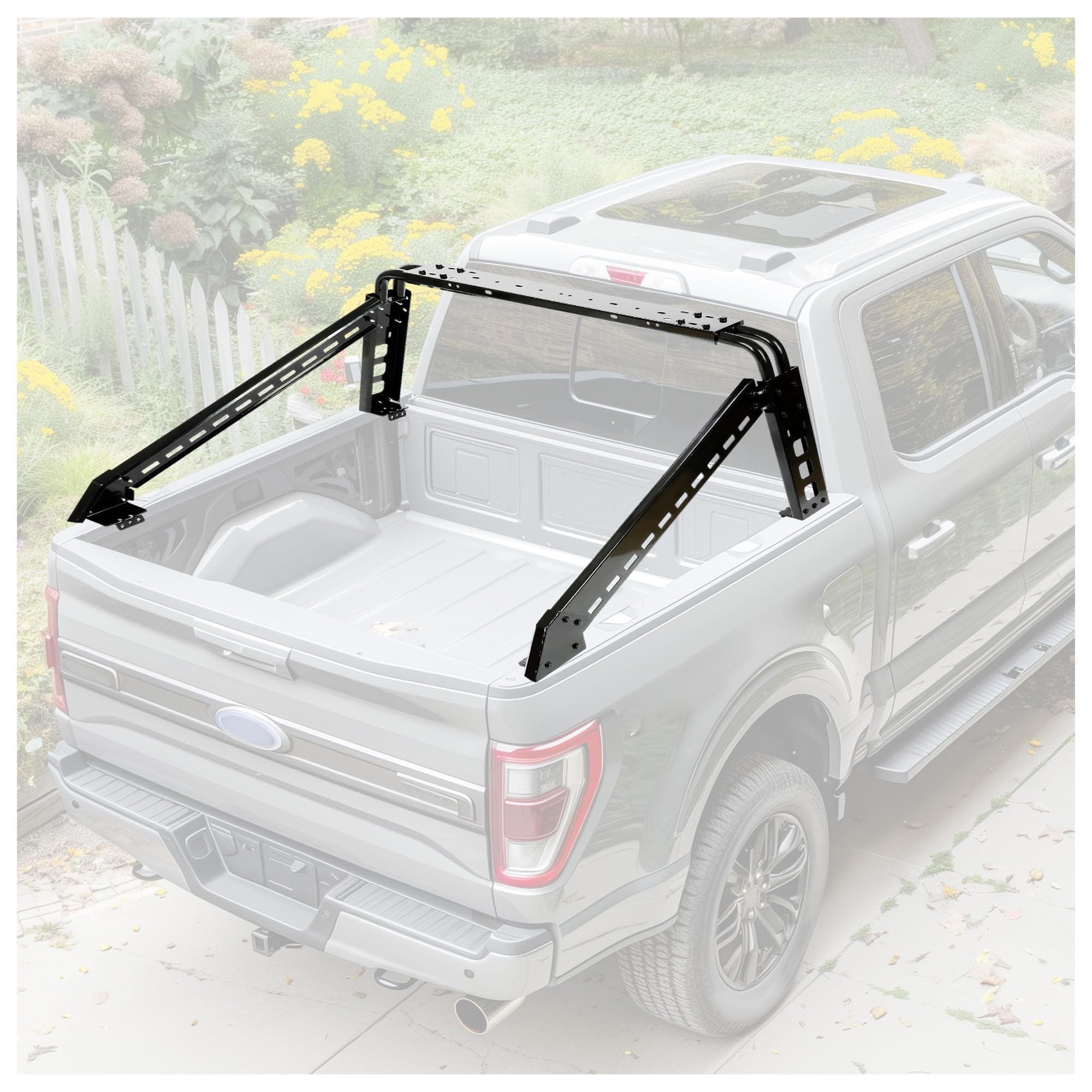 KUAFU Adjustable Roll Bar Chase Rack Compatible with Full Size Trucks04-24 F150 F-150|07-18 Silverado Sierra 1500|07-24 Tundra|04-24 Titan|19-24 Ram 1500 Sports Bar Cargo Rack Black Steel