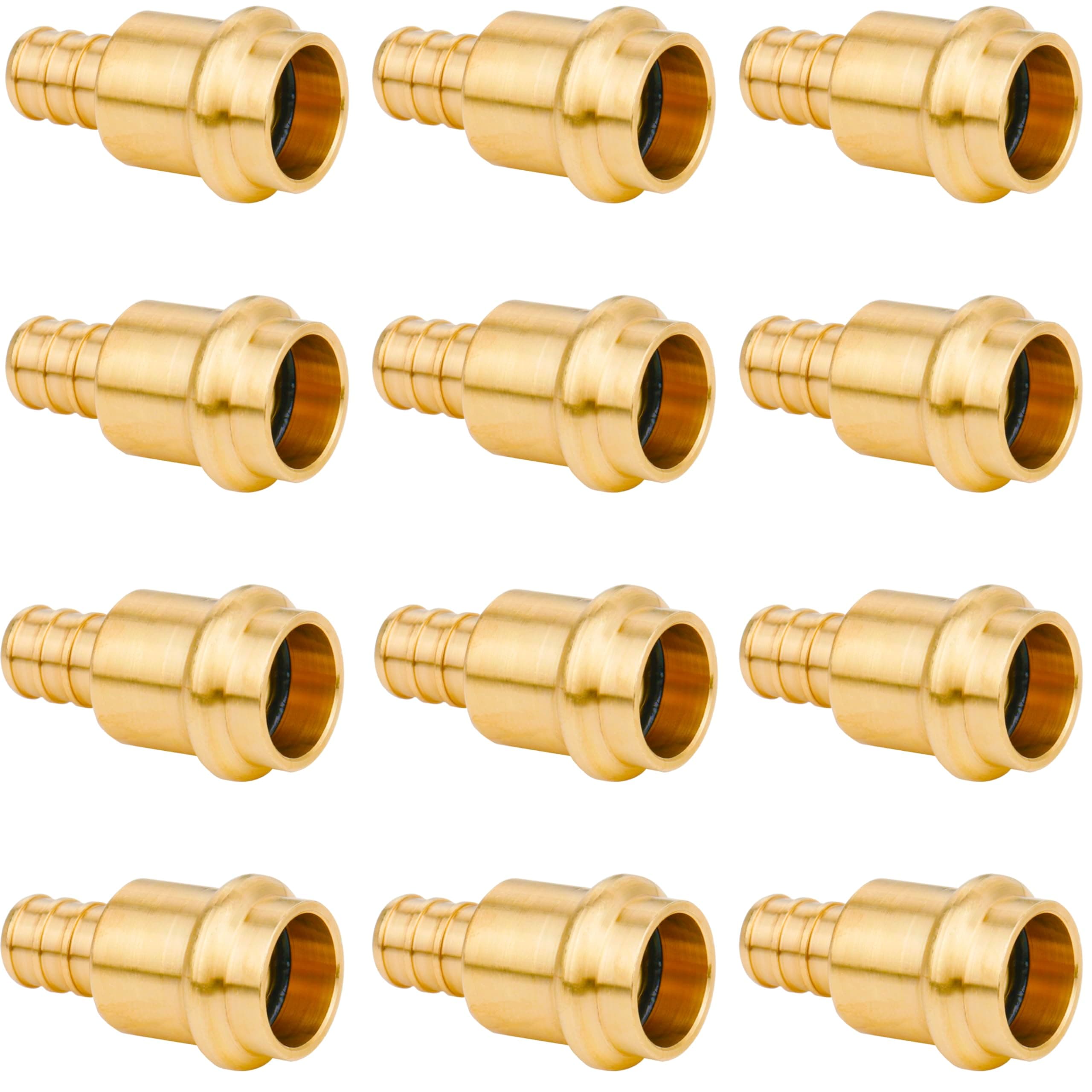 WHK 12 Pack 1/2" Press Propress x 1/2" PEX Adapter Crimp Fittings Brass Coupling Connect from Cooper to Pex B Pipe（Lead-Free,pro press copper to pex adapter)
