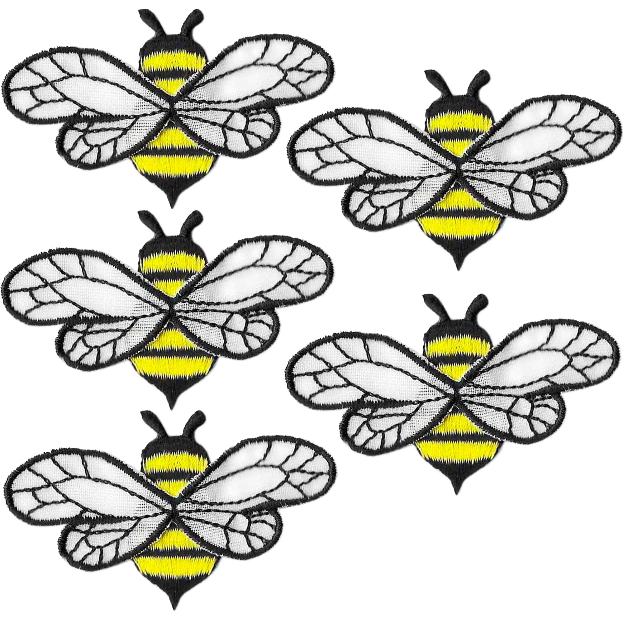 Laughing Lizards Bee Patches (5-Pack) Chiffon Winged Bee Iron On Patches, Iron-On, Glue On, or Sew On to Clothing Uniforms, Hats, Backpacks, Jackets, Pants, & Accessories