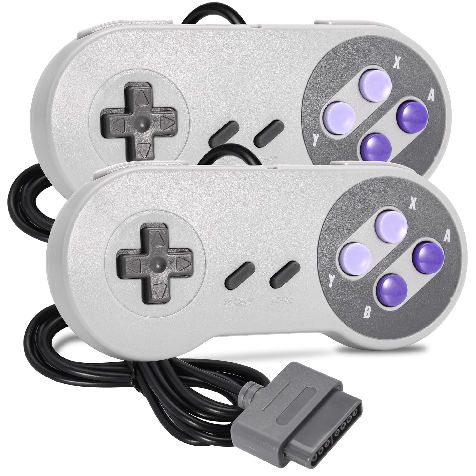 iNNEXT 2 Pack Wired SNES Gamepad, SNES Controller Fully Compatible with Original SNES/SFC - [Plug and Play] (Gray/Purple)