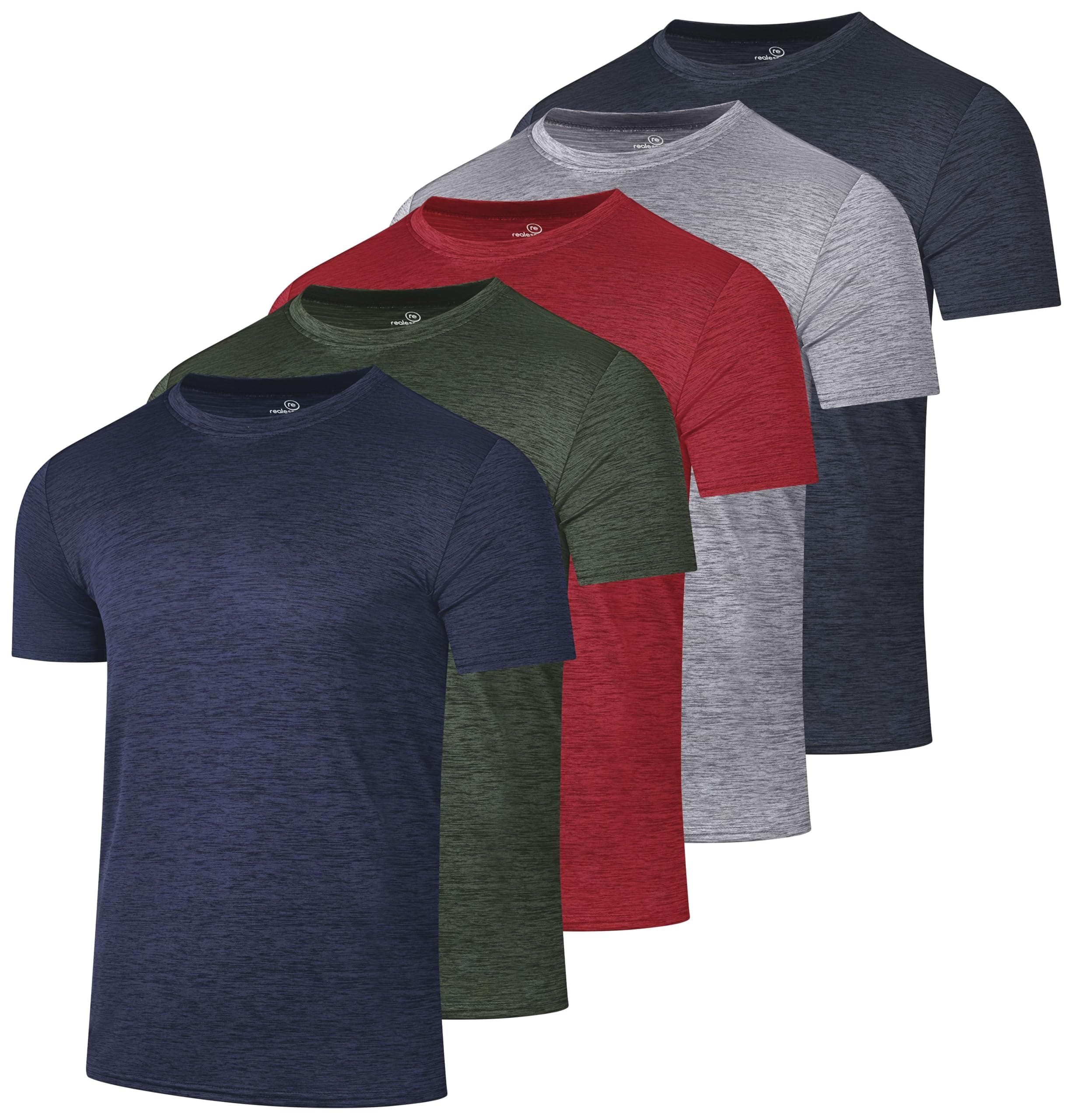 5 Pack: Men’s Short Sleeve Dry Fit Active Crew Neck T Shirt - Athletic Running Gym Workout Tee Tops