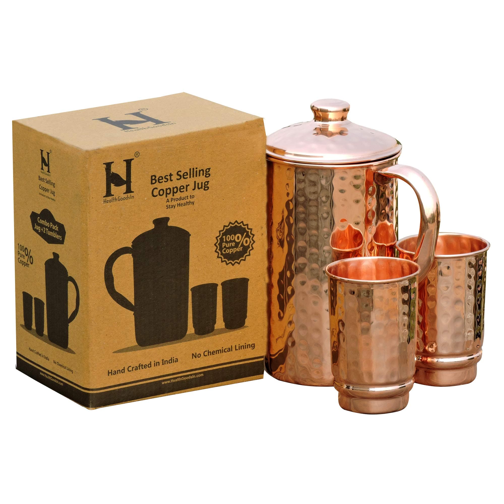 Copper Pitcher with 2 Copper Cups Set | Pure Copper Water Jug & matching tumblers Set for Home & Wellness, Hammered Finish Handcrafted for Daily Hydration & Natural Living