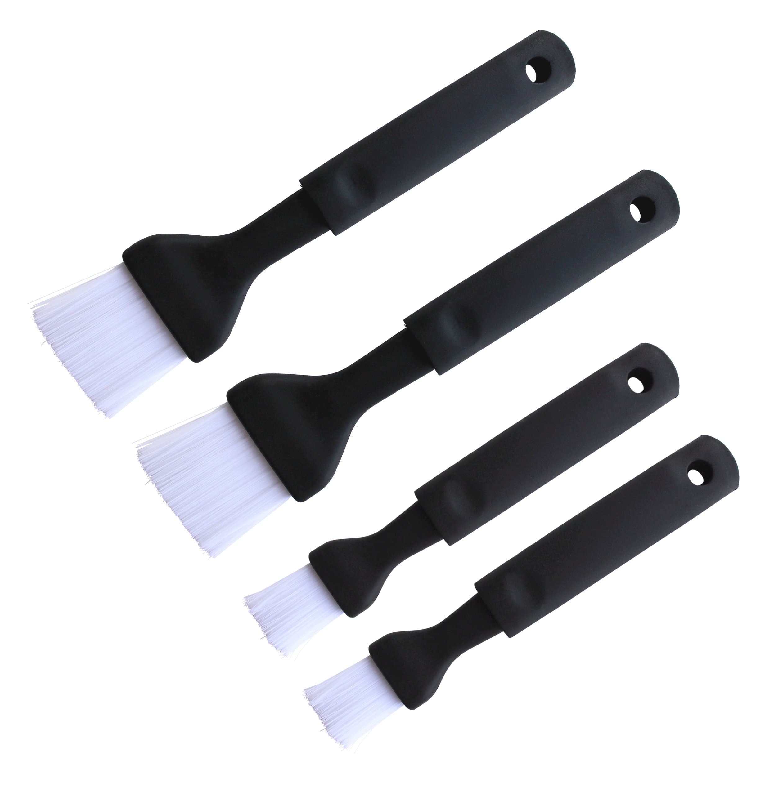 Set of 4 Plastic Basting Brushes with Thin Nylon Bristles, 2 Sizes, 8.5" and 7.5" Long