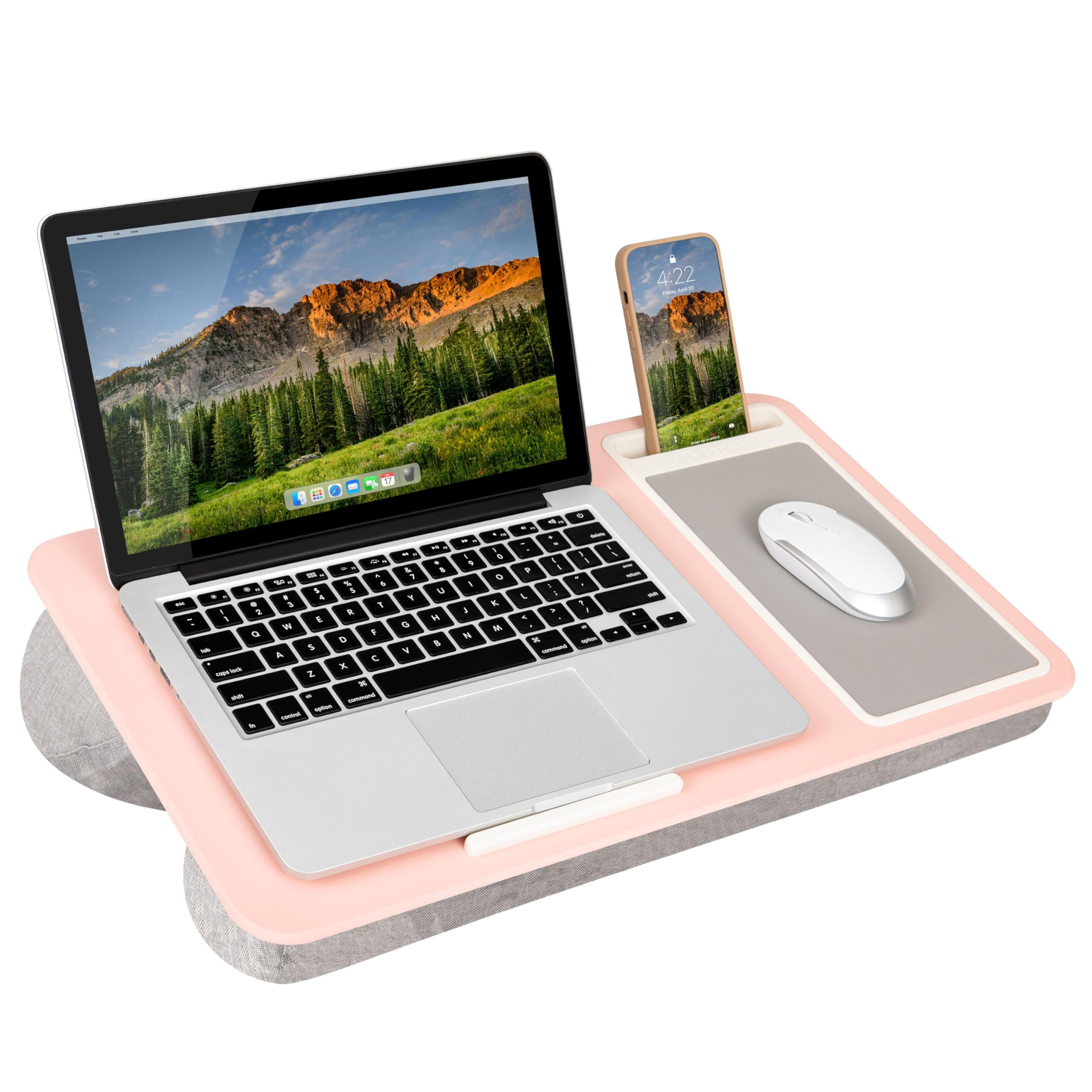 Home Office Lap Desk with Device Ledge, Mouse Pad, and Phone Holder - Pink - Fits up to 15.6 Inch Laptops - Style No. 91584