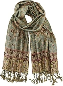 Two Tone Silky Paisley Pashmina Shawl Scarf,Soft Women's Rave Jacquard Pashminas Wrap Scarves