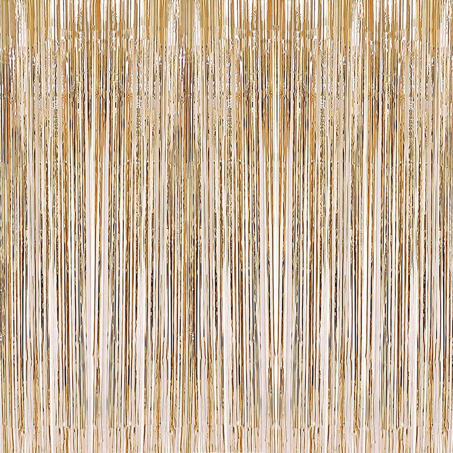i-CHONY 2 Pcs 3.2ft x 8.2ft Champagne Gold Metallic Tinsel Foil Fringe Curtains Photo Booth Backdrop for Baby Shower Birthday Wedding Holiday Celebration Bachelorette Party Decorations
