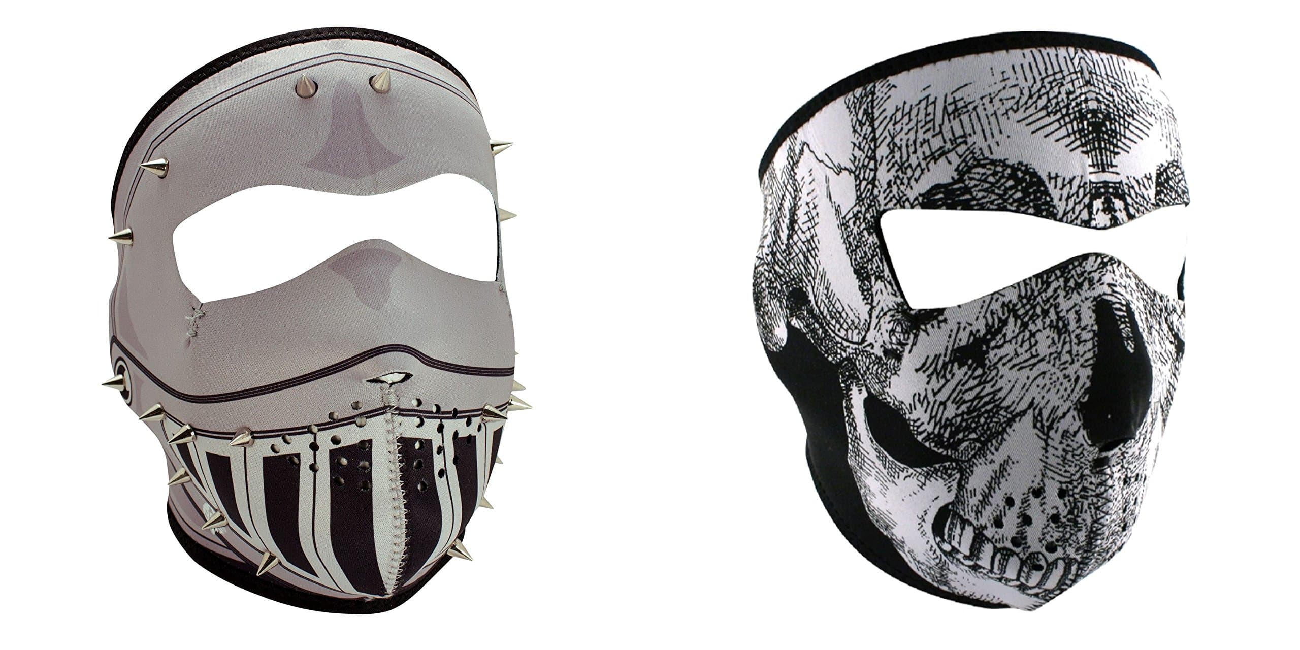 Bundle (2 Items): 1 Balboa Mfg 'Knight' Full Face Neoprene Face Masks with Metal Spikes -AND- 1 Zan, Tactical 4.0mm Thick, 'Black & White Skull' Full Face Neoprene Face Masks, Ski Mask