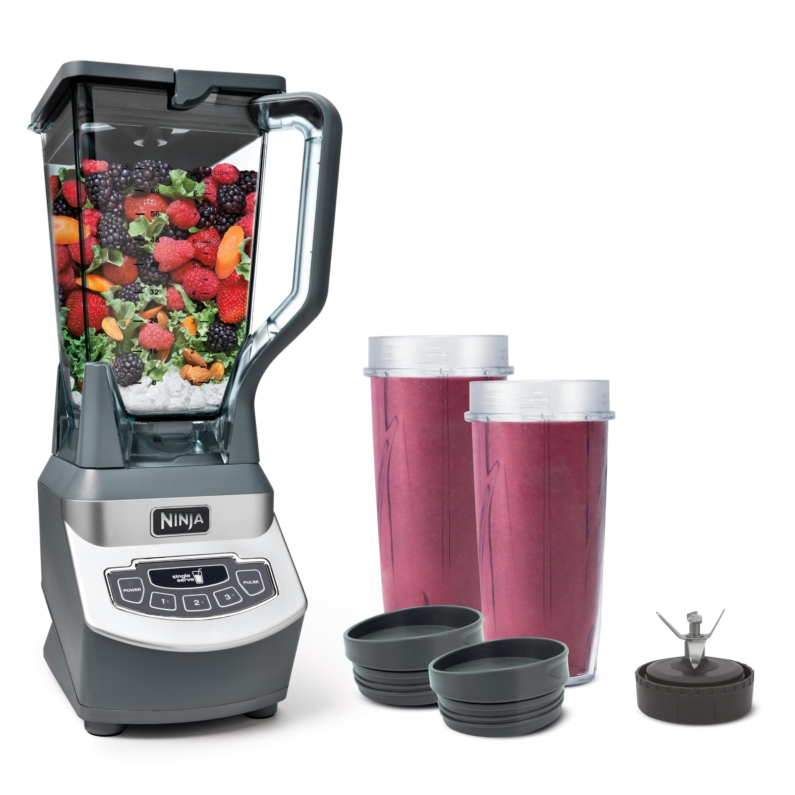 BL660 Professional Compact Smoothie & Food Processing Blender, 1100-Watts, 3 Functions -for Frozen Drinks, Smoothies, Sauces, & More, 72-oz.* Pitcher, (2) 16-oz. To-Go Cups & Spout Lids, Gray