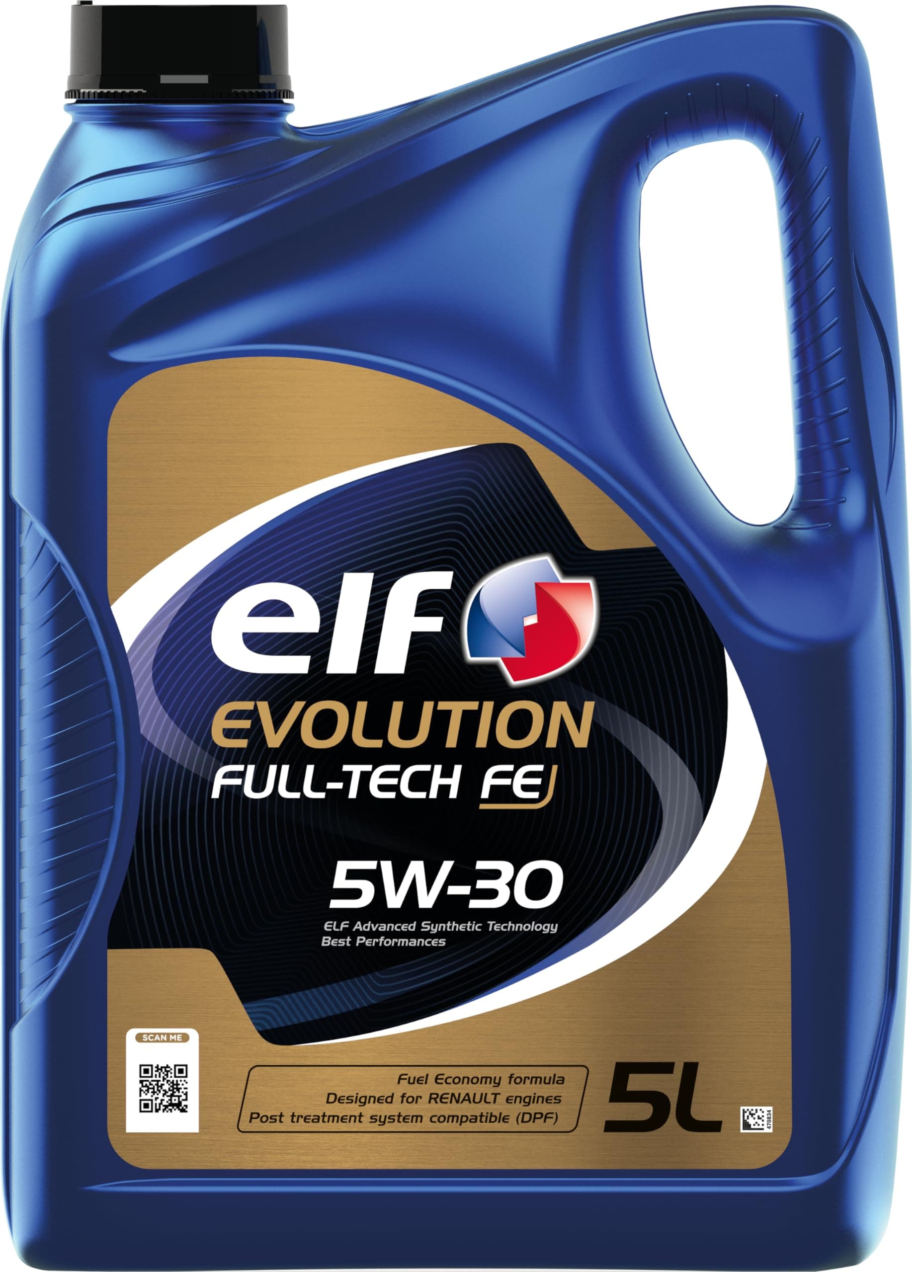– ELF Evolution Full-Tech FE 5W30 Engine Oil ACEA C4 Low SAPS Fuel Economy Formula Synthetic High Performance Motor Oil Lubricant - 5L