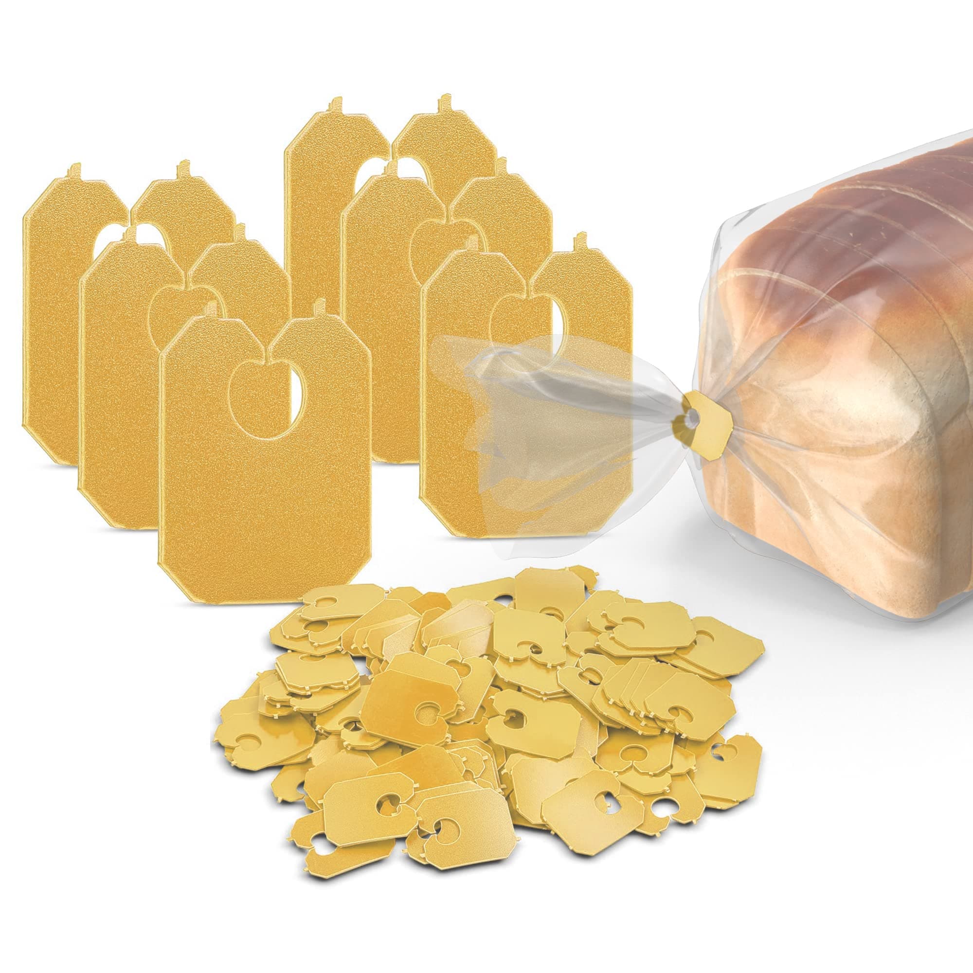 MT Products Yellow Plastic Bread Clips 7/8" x 1 1/8" - Disposable Bread Ties - Pack of 100
