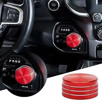 JWWY Gear Shift Shifter Switch Knob Transmission Gear Lever Gearstick Selector Knob Cover Trim for Dodge 2018-2026+ Dodge RAM 1500 Interior Accessories Special Editions, Red Aluminum Alloy