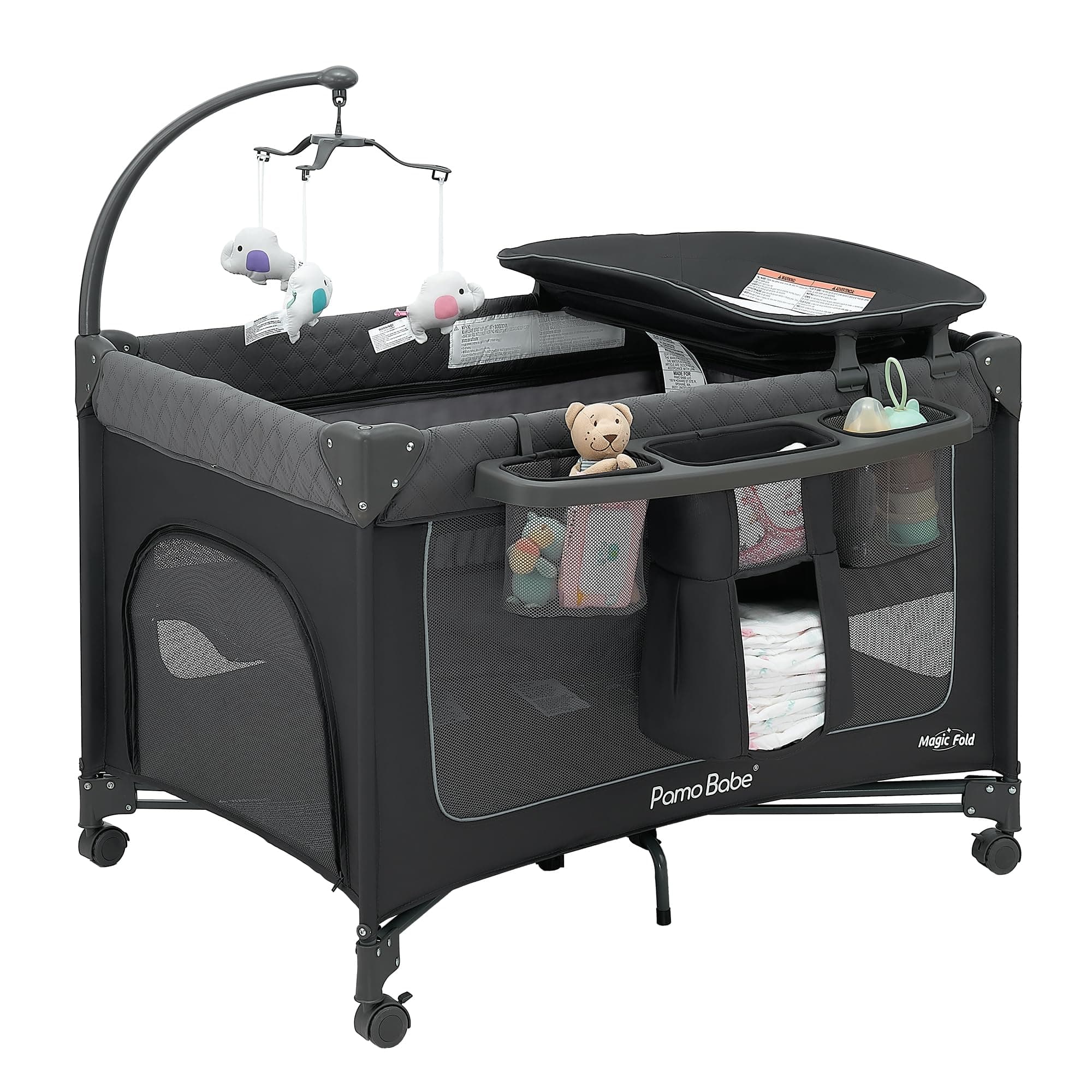 - 1 Step Setup 3-in-1 Playard for Babies - Portable Crib with Zip Door & Changing Table