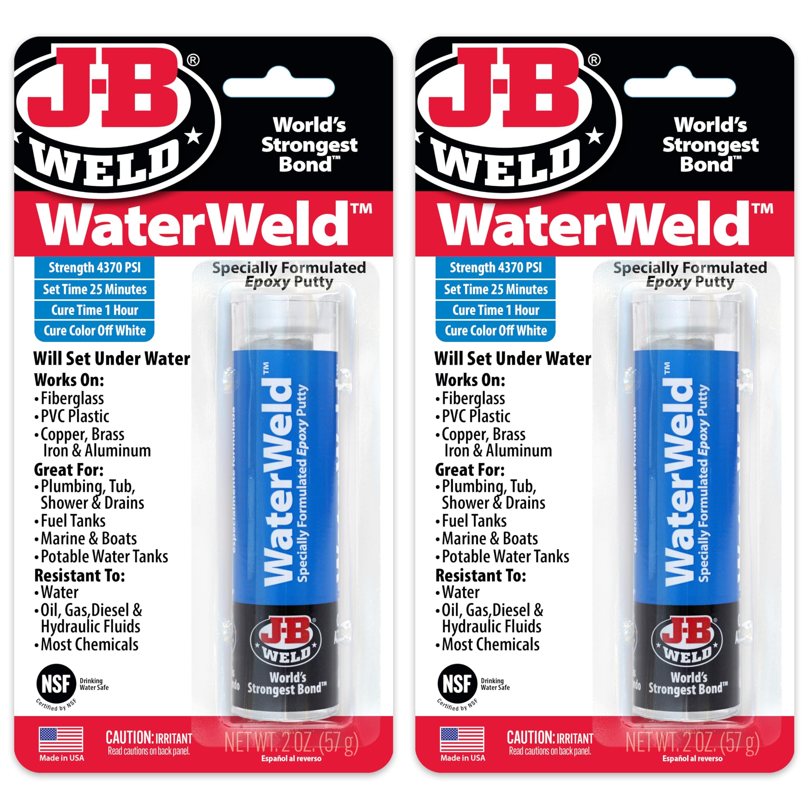 WaterWeld, 1 Hour Cure, Epoxy Putty Stick - 2 Pack, Off-White (8277-2)