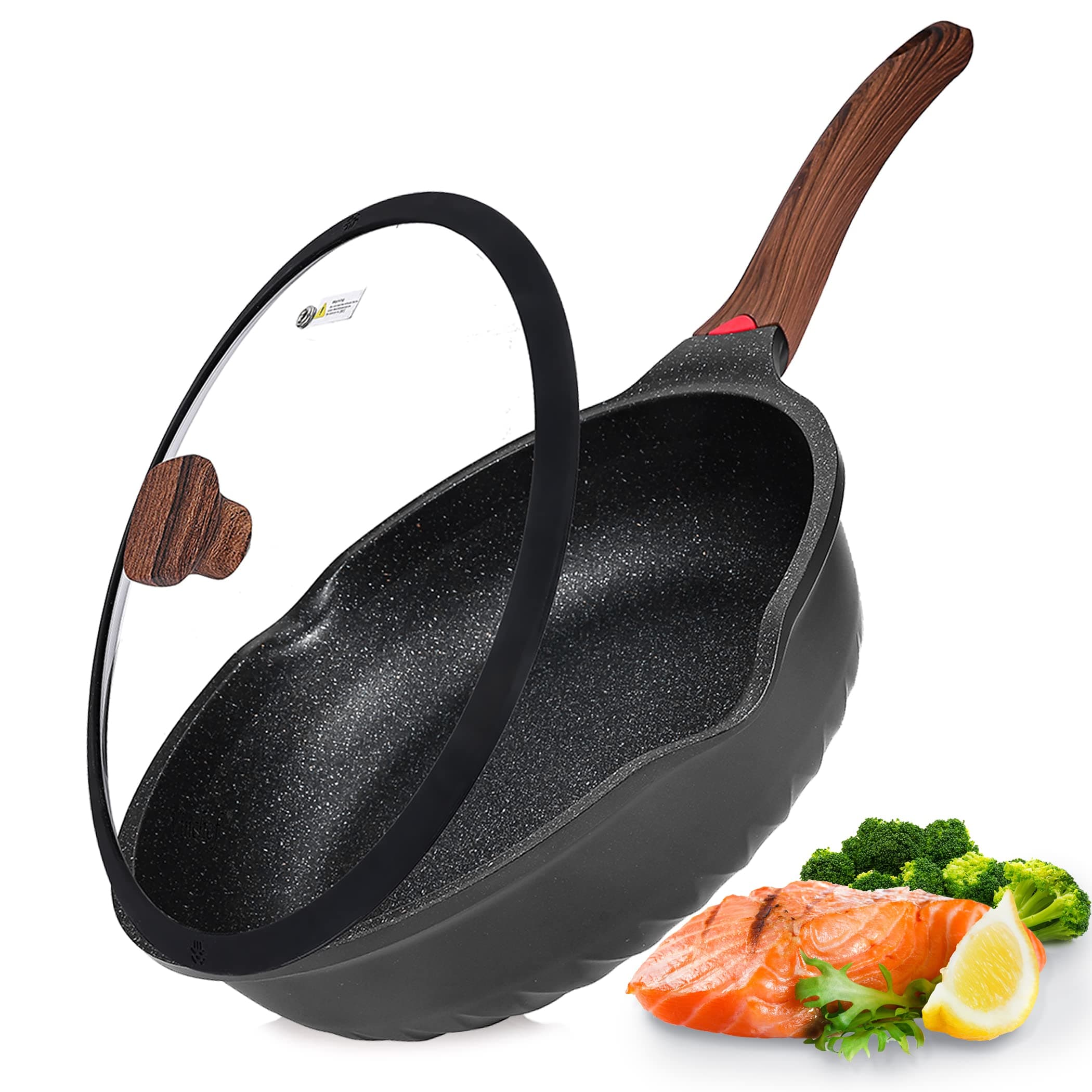 Nonstick Deep Frying Pan Saute Pan with Lid, 12in/5.5Qt Fry Pan, German 3C+ Ceramic Coating Technology, Heat Indicator, Induction Compatible