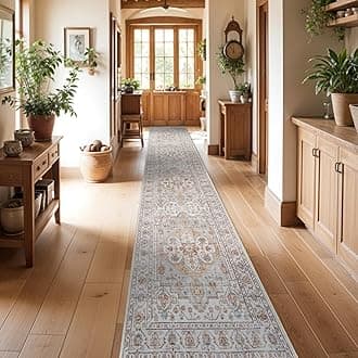 Washable Hallway Runner Rug 3x16: Non Slip Runner Rugs with Rubber Backing Soft Kitchen Rug Farmhouse Distressed Carpet Runner for Living Room Bedroom Bathroom (Turmeric/Grey, 3X16)
