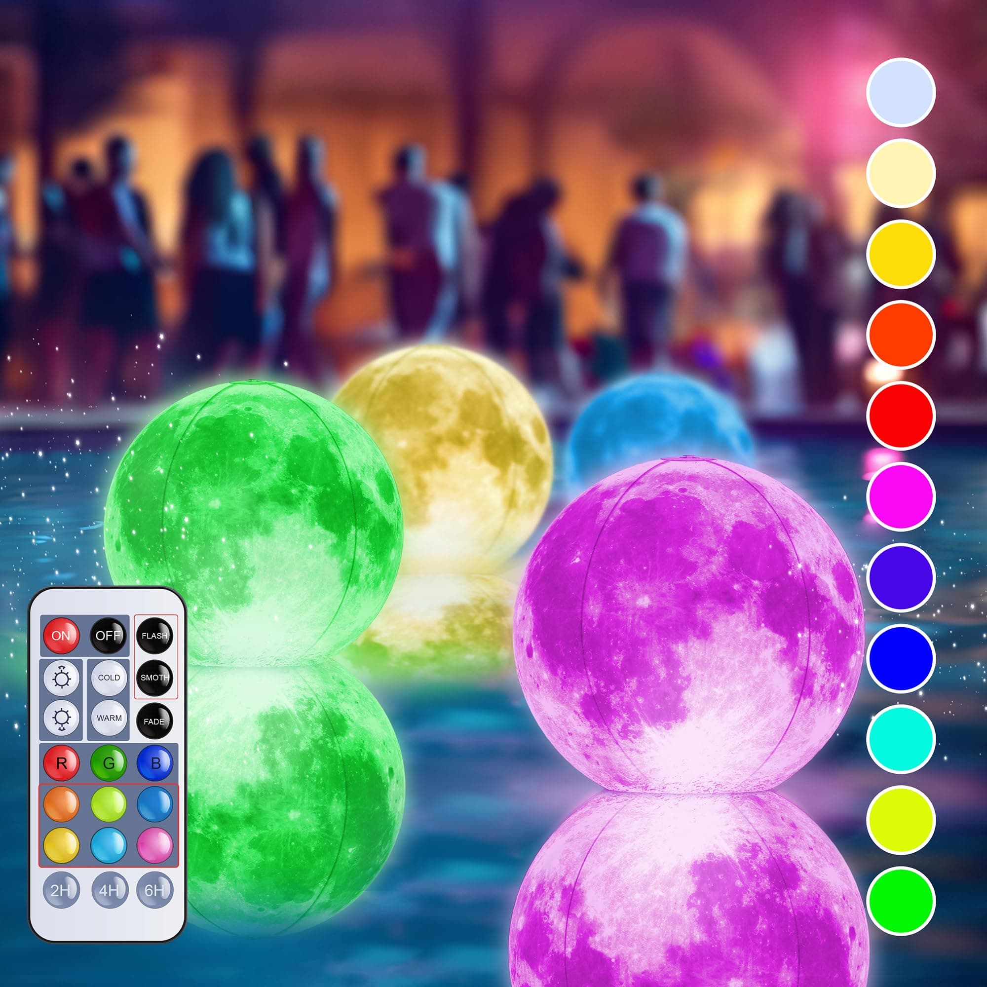 TIALLY Full Moon Floating Pool Lights Solar Powered - 16 inch Inflatable Led Pool Balls, Solar Globes That Float for Outdoor Decor, Glow in The Dark Party Decorations - Great Holiday Gifts (2 Pack)