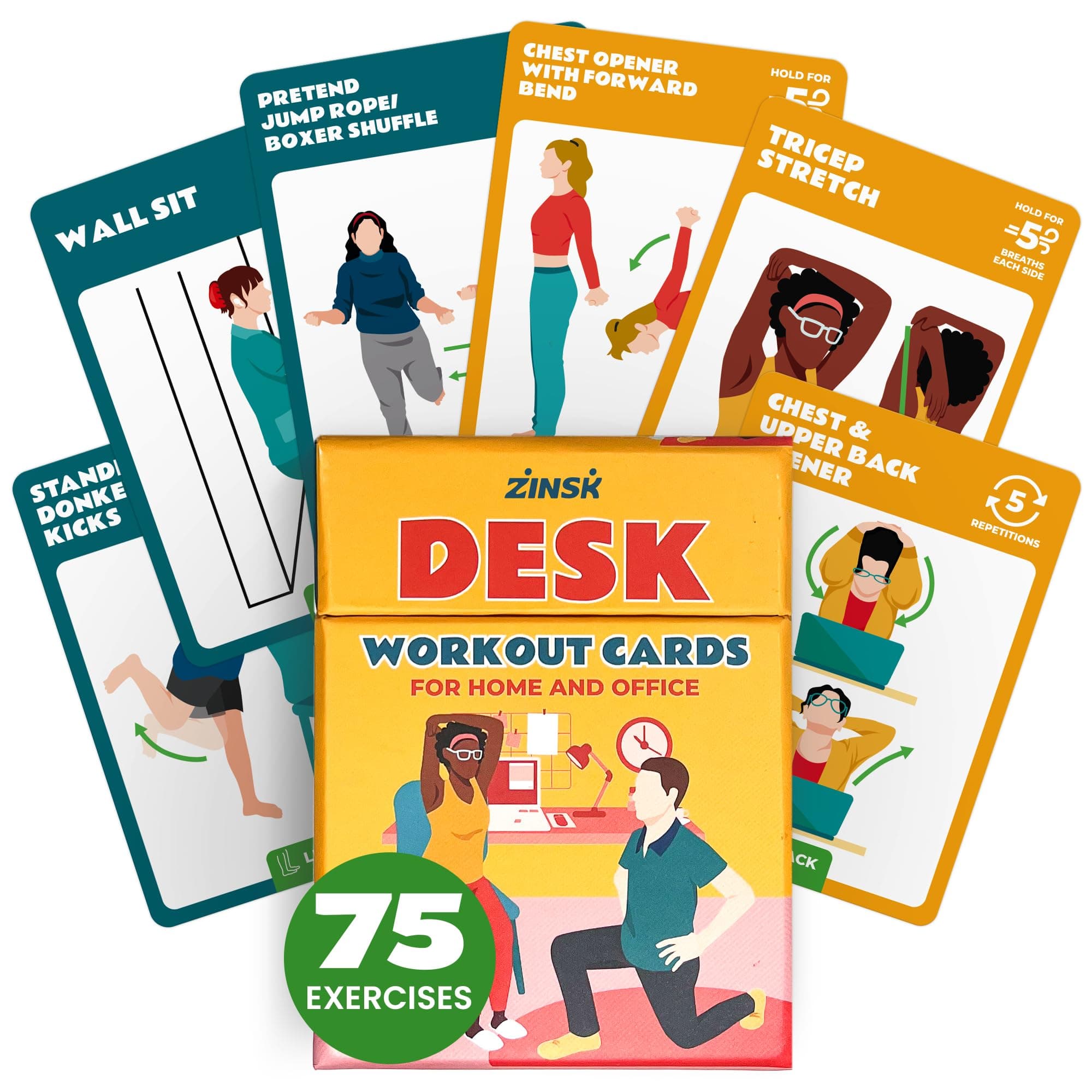 75 Desk Workout Cards – Move More at Work with 50 Easy Bodyweight Exercises & 25 Stretches – Compact 3.5" x 2.5” Chair Exercise Cards for Home or Office - No Equipment Needed and Beginner Friendly