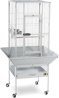 Wrought Iron Select Bird Cage - Steel Cage with Rolling Stand and Seed Guards, Durable Design, Ideal for Cockatiels and Medium Birds - Pewter Hammertone