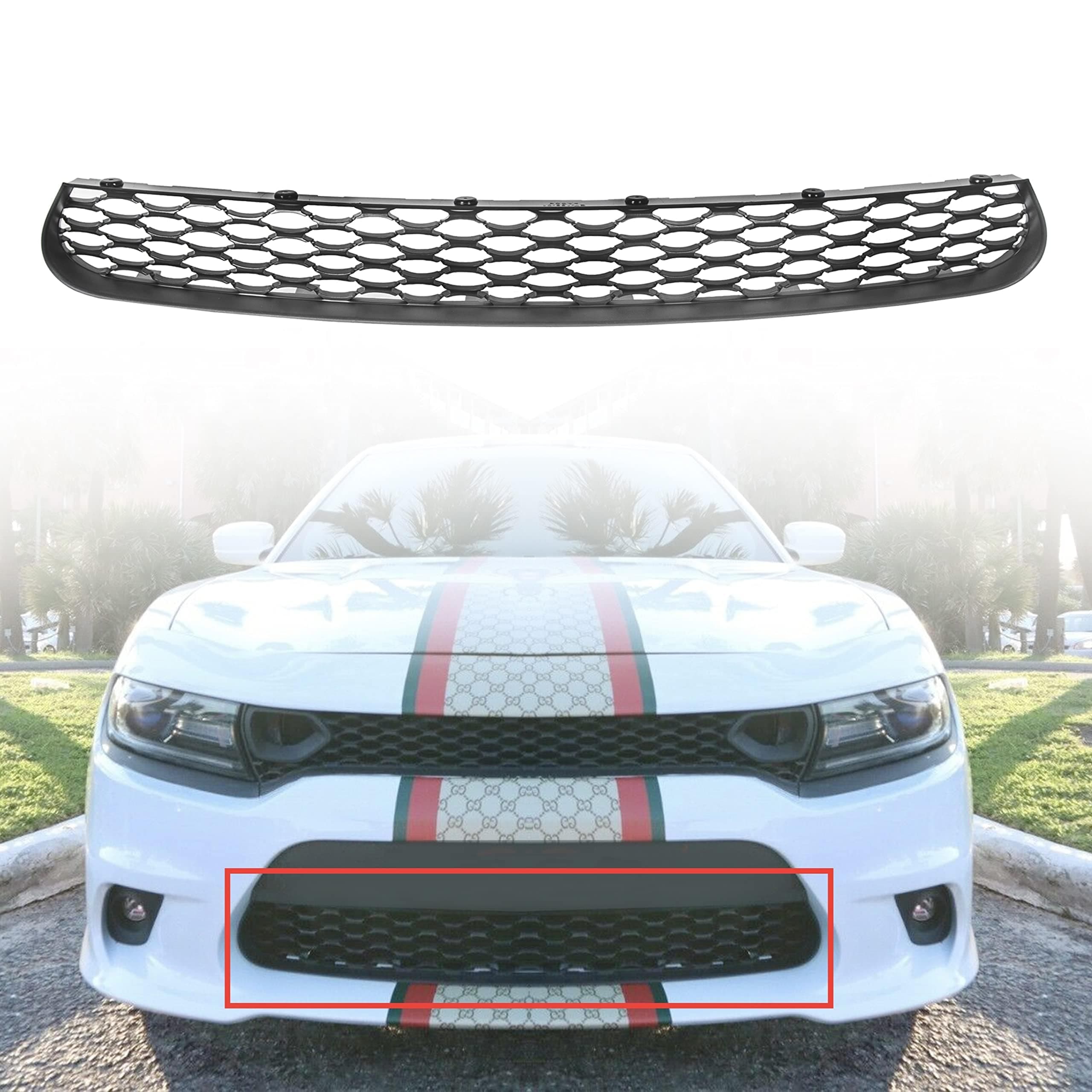 ECOTRIC Front Lower Grille Grill Assembly Compatible with 2015-2023 Dodge Charger SRT Scat Pack Daytona Mesh Grill Guard