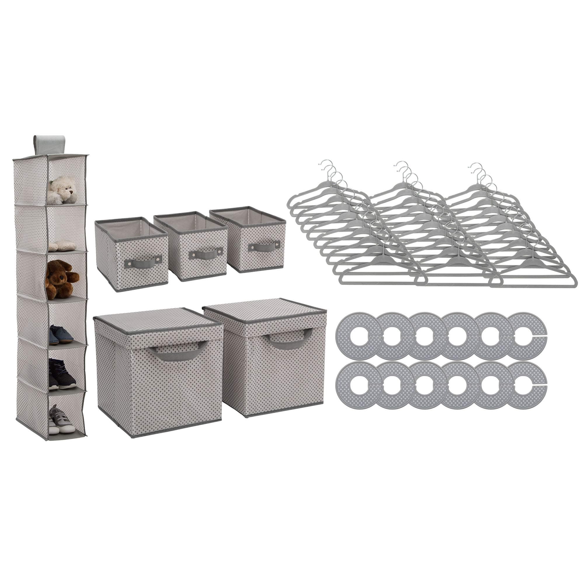 Nursery Storage 48 Piece Set - Easy Storage/Organization Solution - Keeps Bedroom, Nursery & Closet Clean, Grey