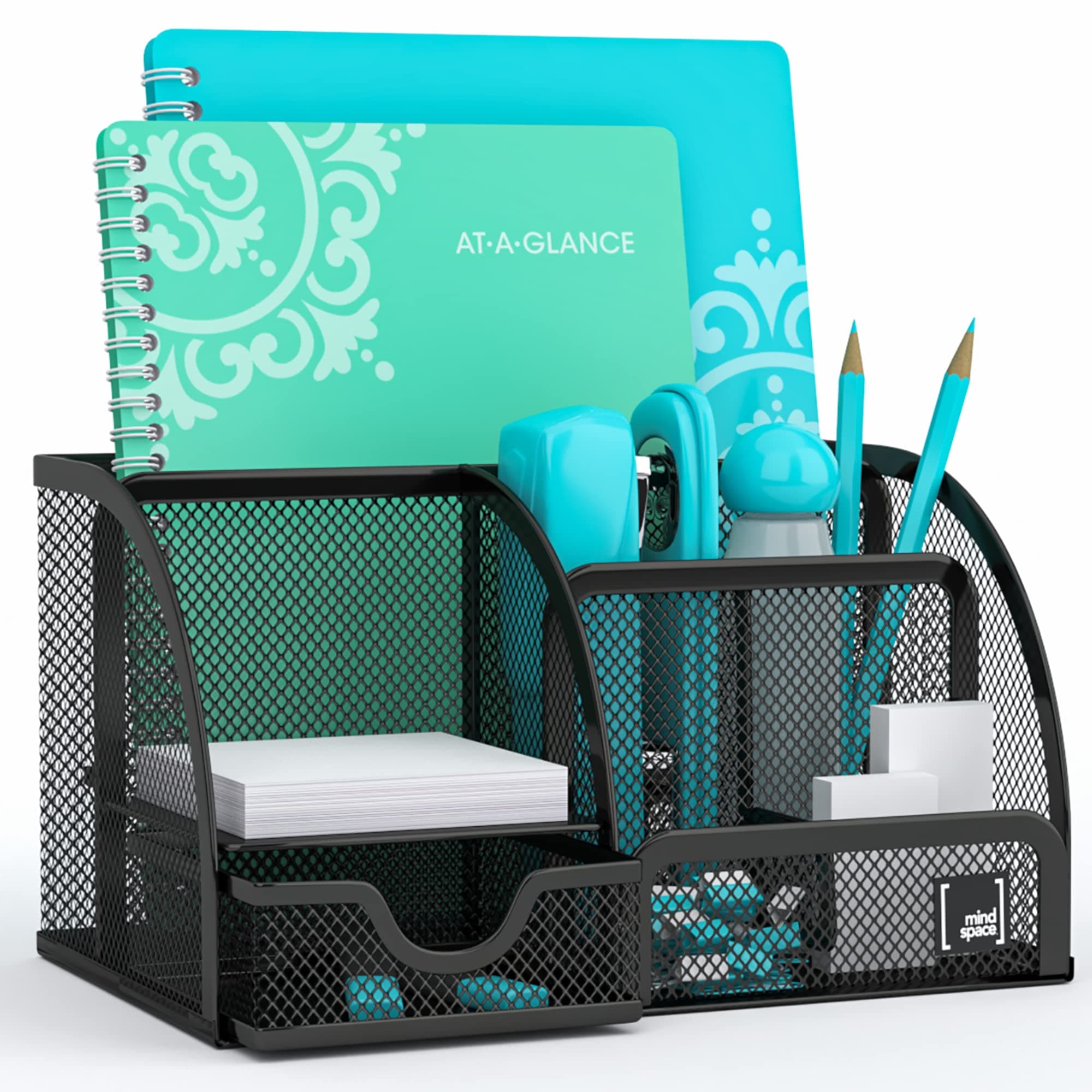 Mindspace Office Desk Organizer with 6 Compartments + Drawer | The Mesh Collection Black