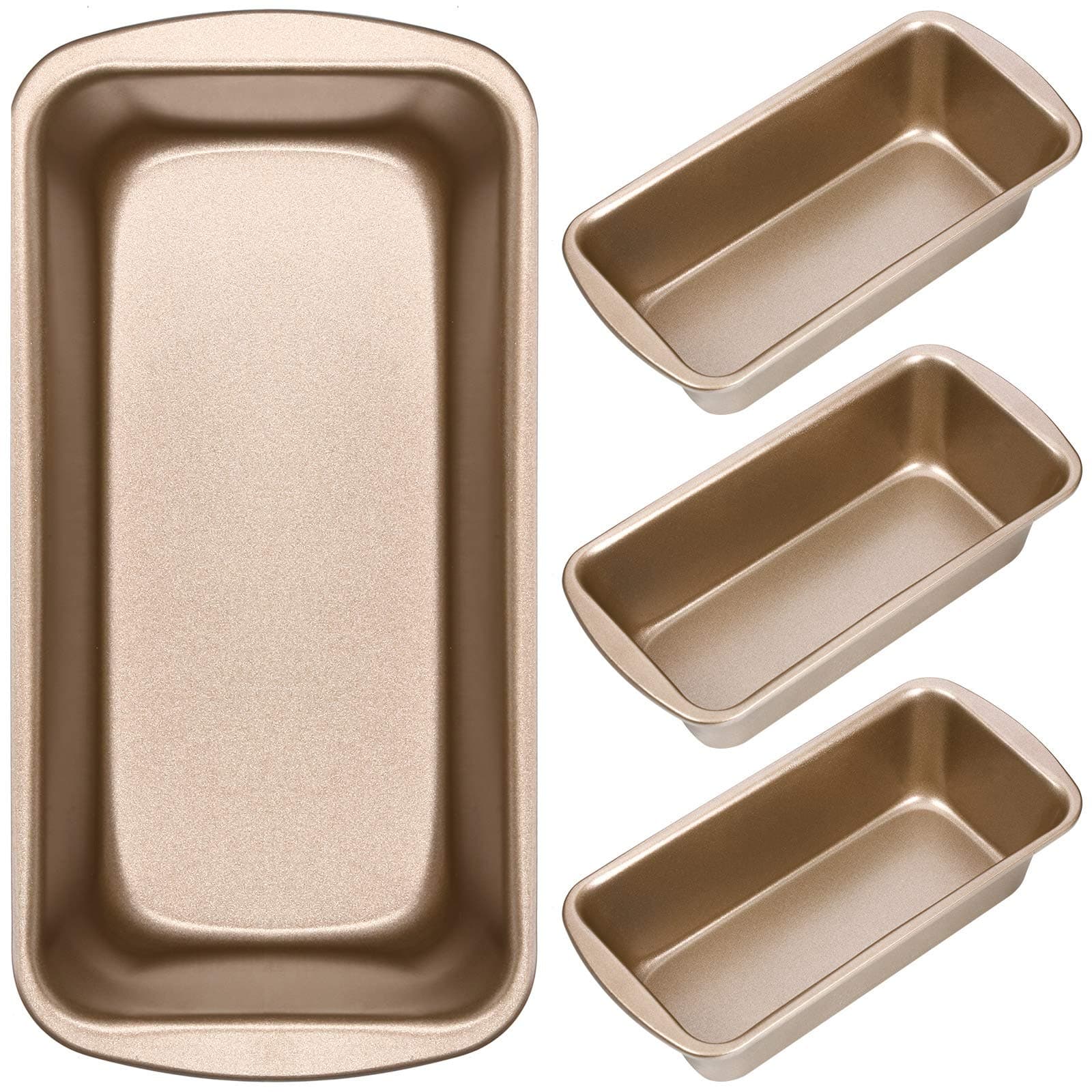 Patelai 4 Pack Small Loaf Pans for Baking Bread Non Stick Bread Pan Rectangle Baking Tray Toast Mold(Gold,7.2 x 3.7 Inch)