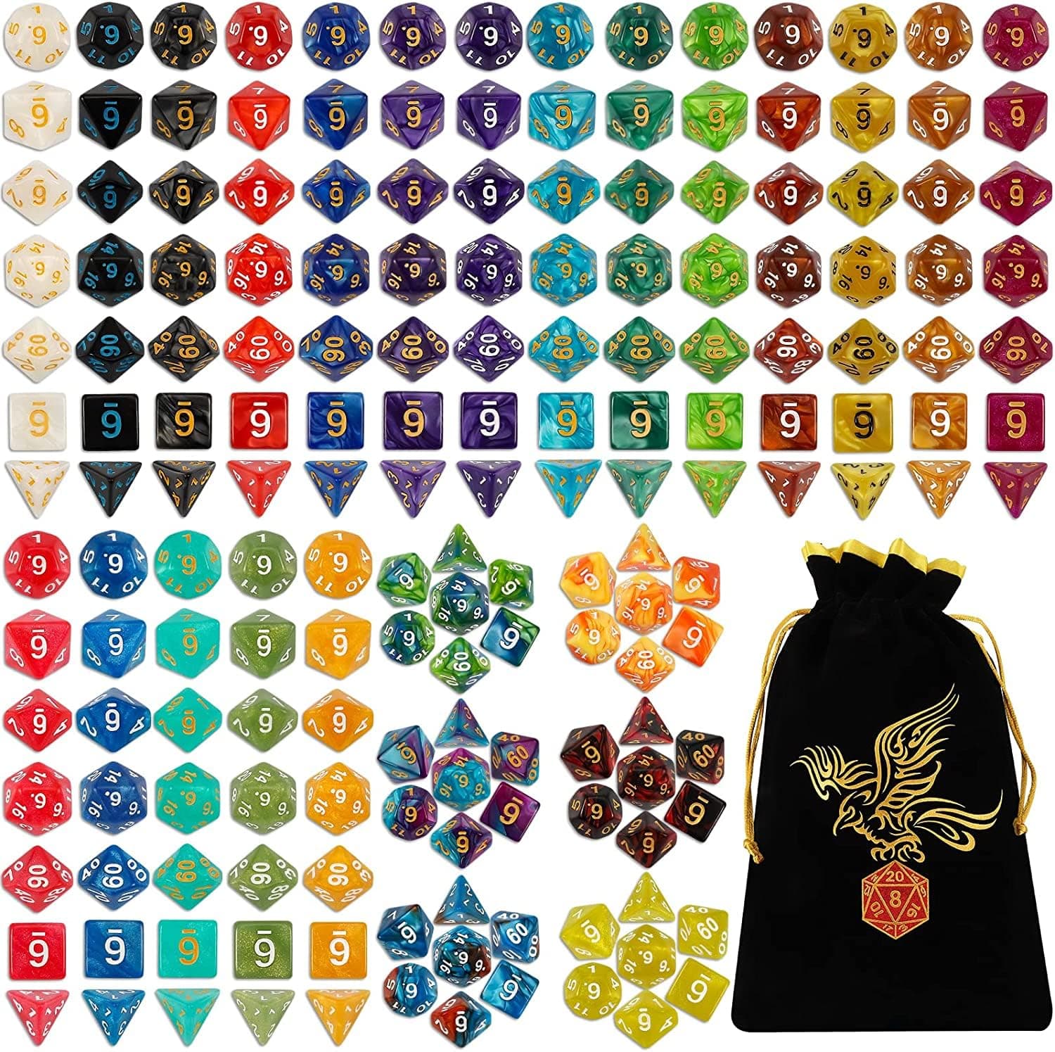 QMAY DND Dice Set, 25x7 (175pcs) Polyhedral Dice Compatible with Dungeon and Dragons MTG Table Games RPG DND.