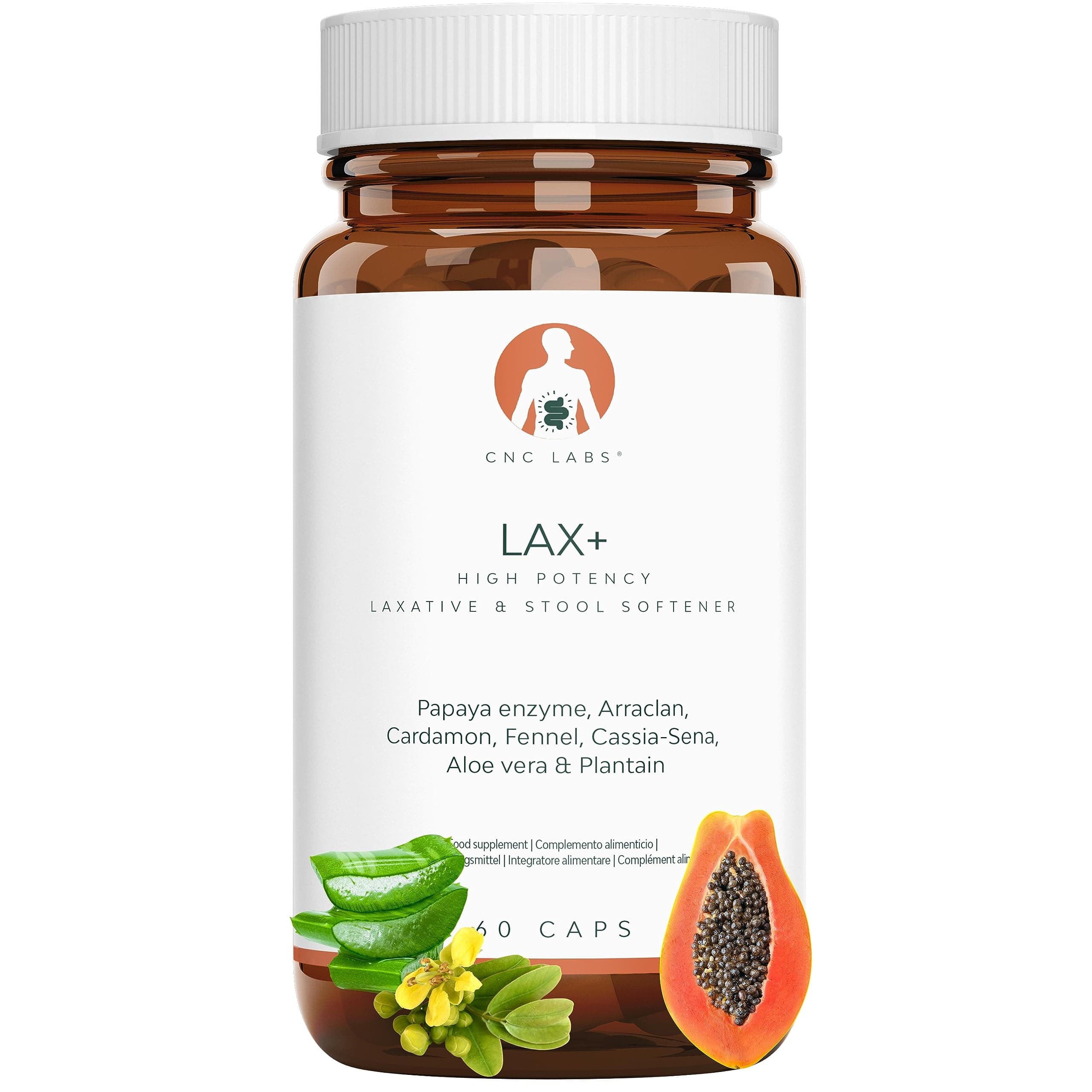 LAX+ | Natural Laxatives for Constipation Relief for Adults & Stool Softener 100% Natural, Colon Detox Cleanse, Bloating and Gas Relief | Papaya, Plantain, Cardamom, Fennel, Sena, Aloe & Plantago
