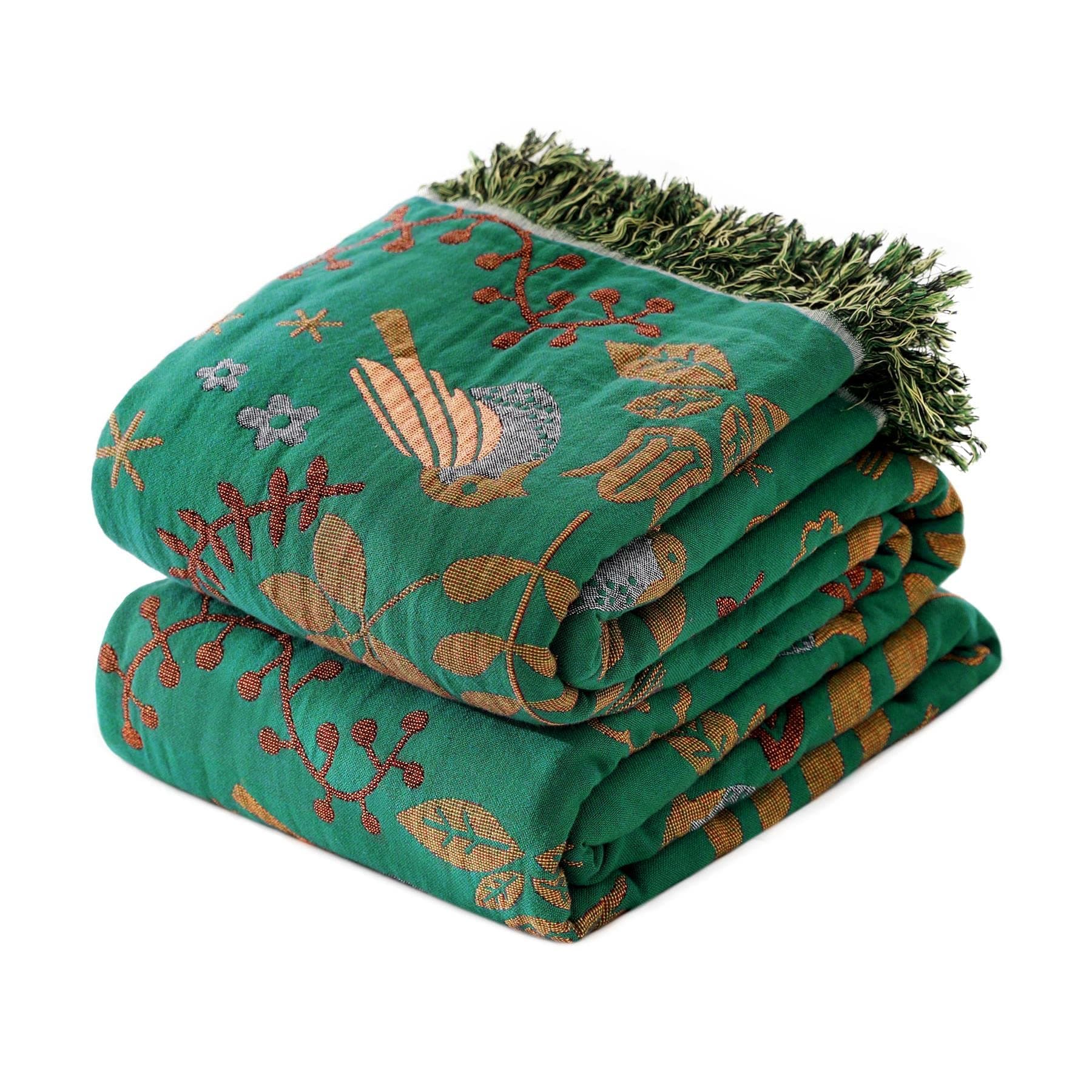 Boho Throw Blanket for Bed - 100% Cotton Ultra Soft Rustic Quilt Fall Blanket - Bird Floral Printed Farmhouse Decor Bed Blankets,60"×80" All Season Rustic Throw for Sofa Couch Chair