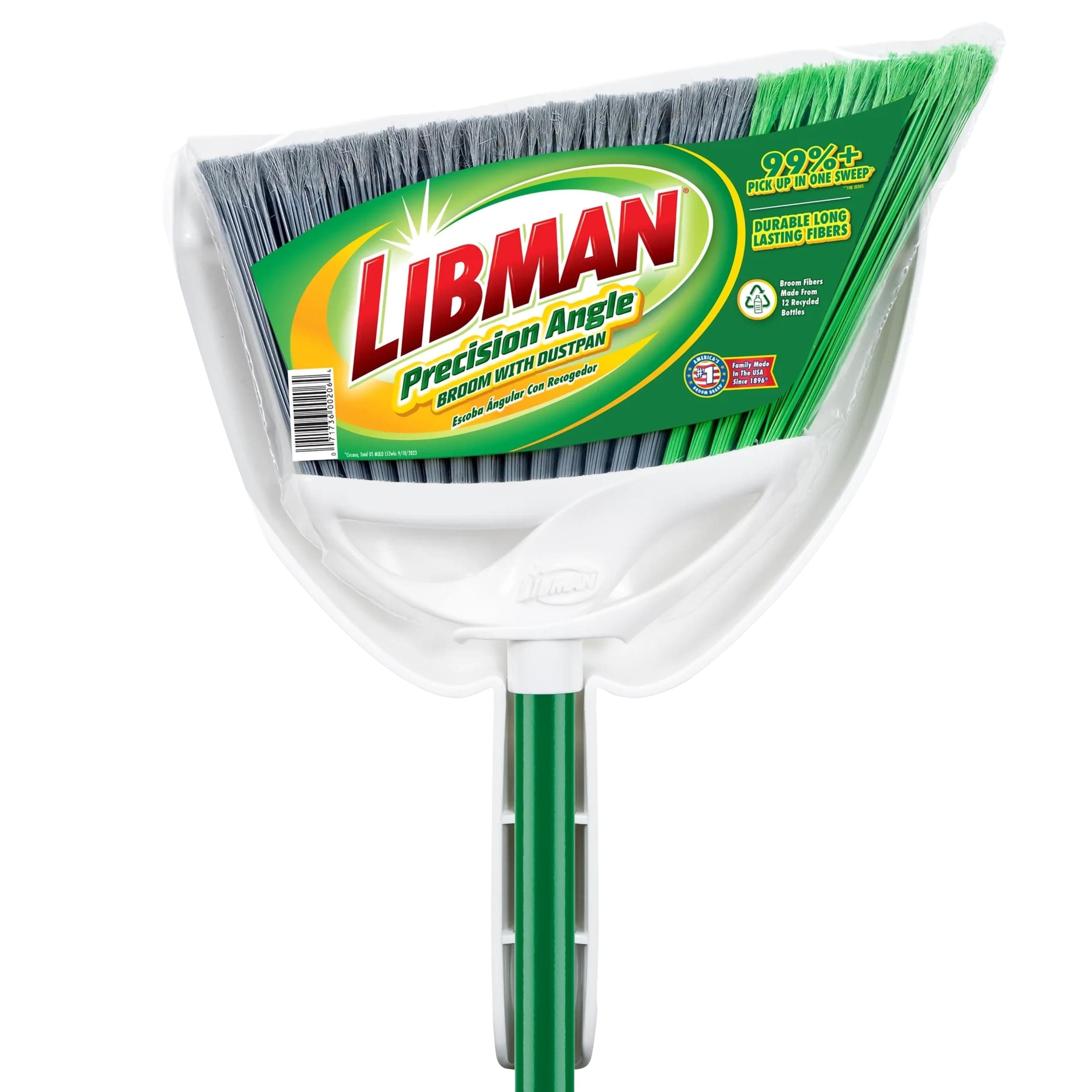 Libman Precision Angle Broom with Dustpan Combo Set for Sweeping Indoor and Outdoor Floors, Pet, Dog Hair Broom, 49” Long Handle, 11" Wide Broom, 10.25" Wide Dust Pan