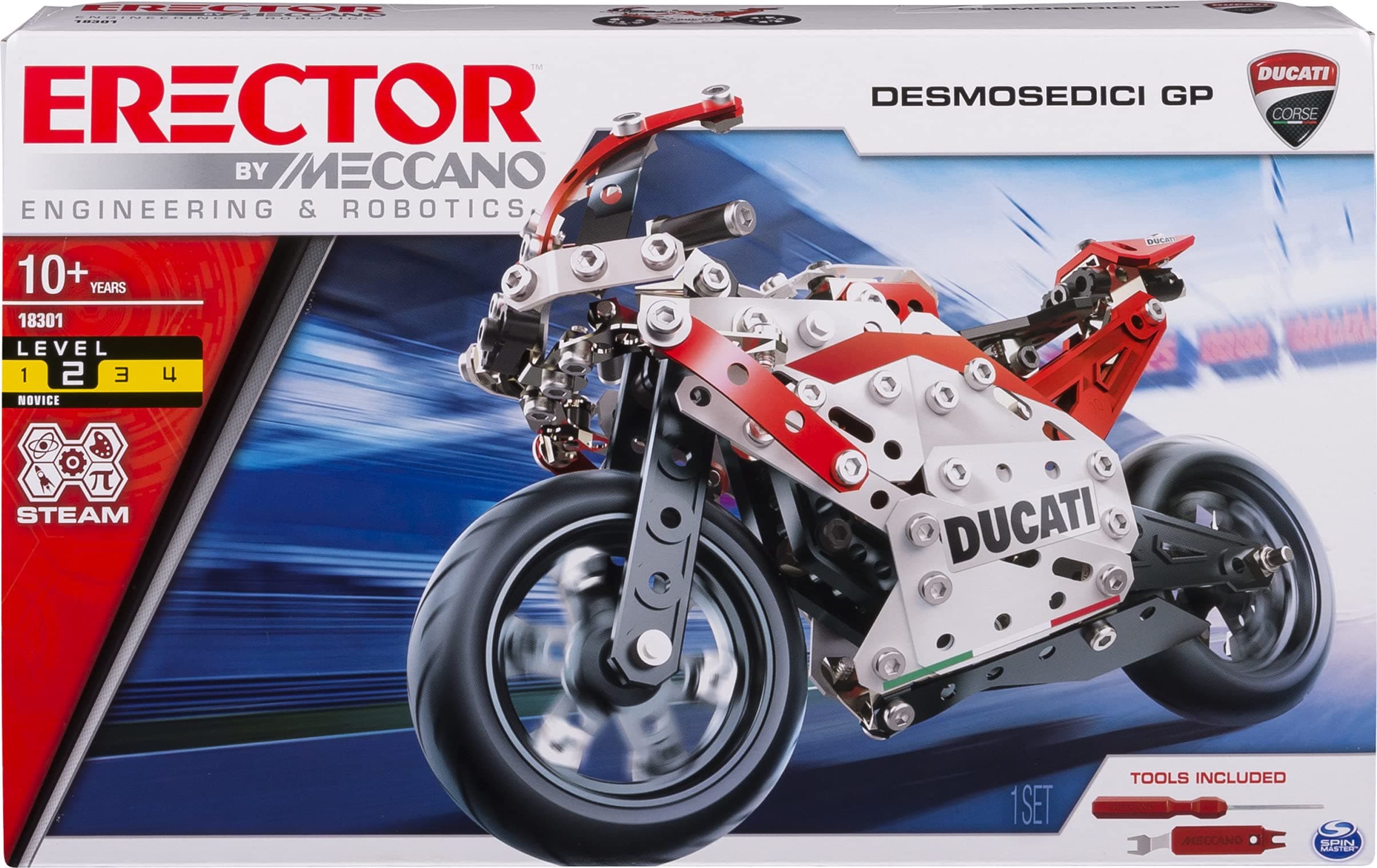 MECCANOErector Ducati GP Model Motorcycle Building Kit, Stem Engineering Education Toy, 358 Parts, for Ages 10 & Up