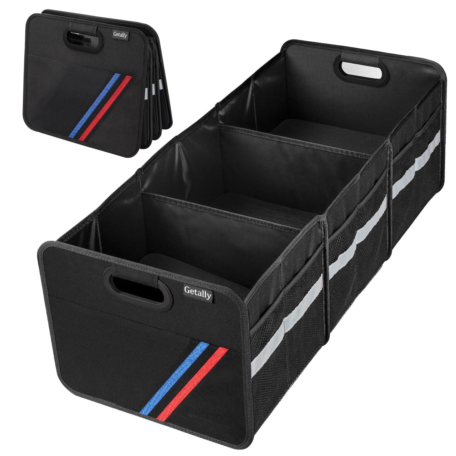 Trunk Organizer for Car, Collapsible Trunk Organizer with Multi Pockets, 3 Compartments Storage Organizer for Car SUV, Truck, Sedan