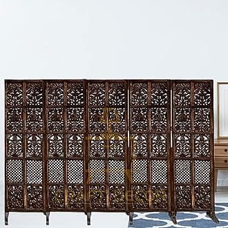 Wooden Room Partition for Living Room, Wood Screen Separator and Wooden 5 Panel Room Dividers Wall Panels with Stands for Living Room/Bedroom/Office/Restaurant/Saloon(Brown)