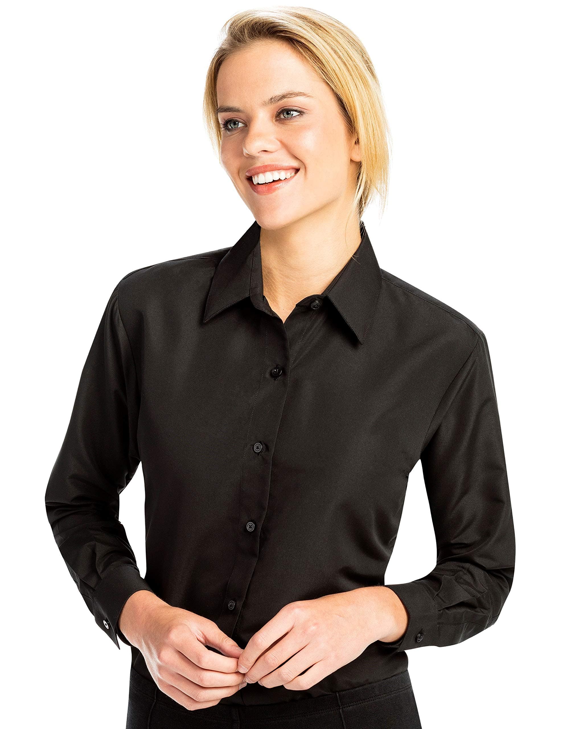 Luxe MicrofiberWomen's Button-Down Shirt Long Sleeve Regular Fit Point Collar - Style Becky