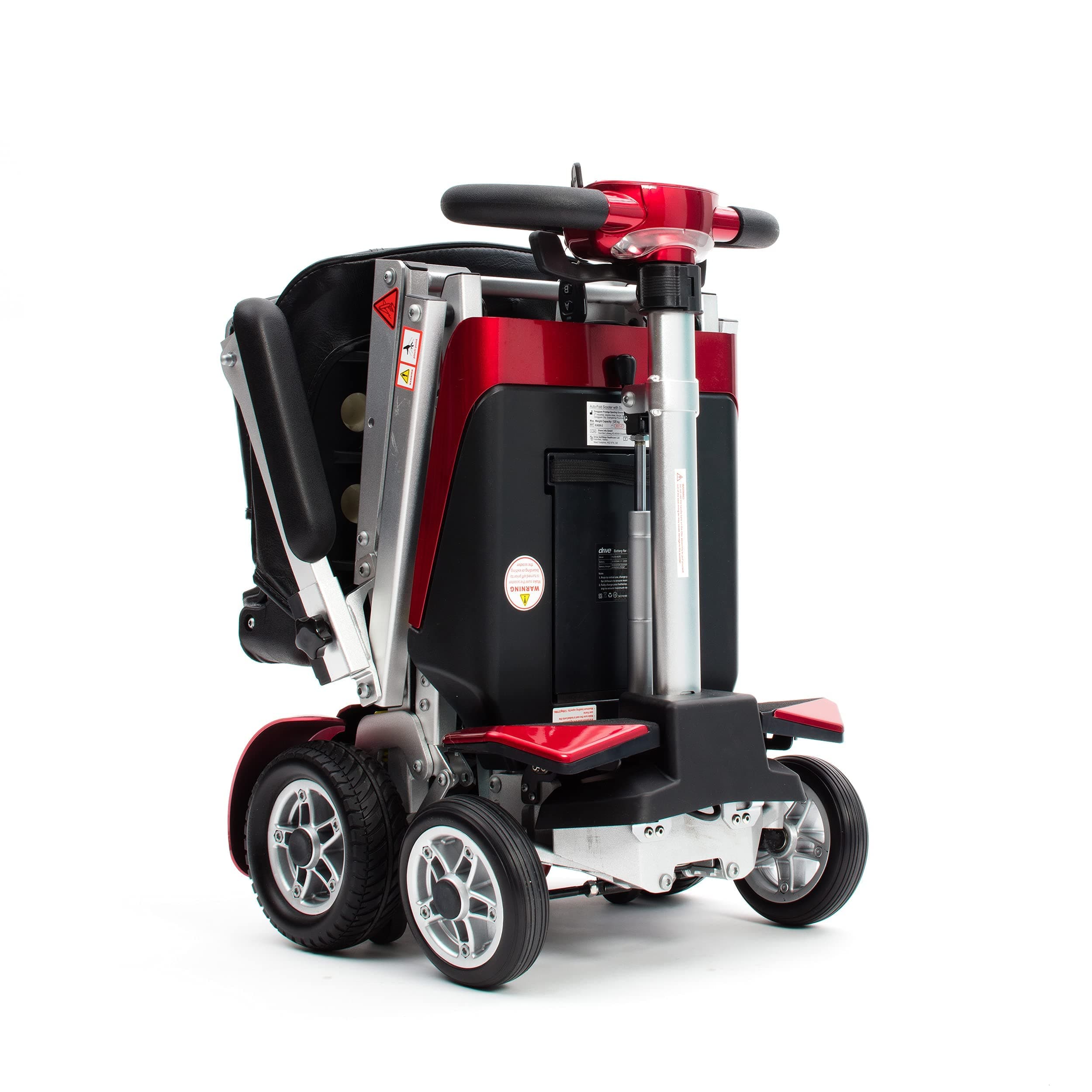 Drive Devilbiss Elite Auto Folding Electric Mobility Scooter/LED Front Headlight & USB Charging Port - Striking Design, Metallic Silver Finish, & Light-Up LCD Screen for Smooth Riding - Red