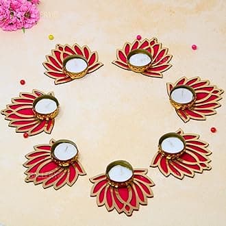 JH Gallery Handcrafted Lotus Tealight Candle Holder, Lotus Reusable Rangoli for Floor, Tealight Candle Holder, Home Decoration Item for Diwali, Diya for Pooja - Pack of 7