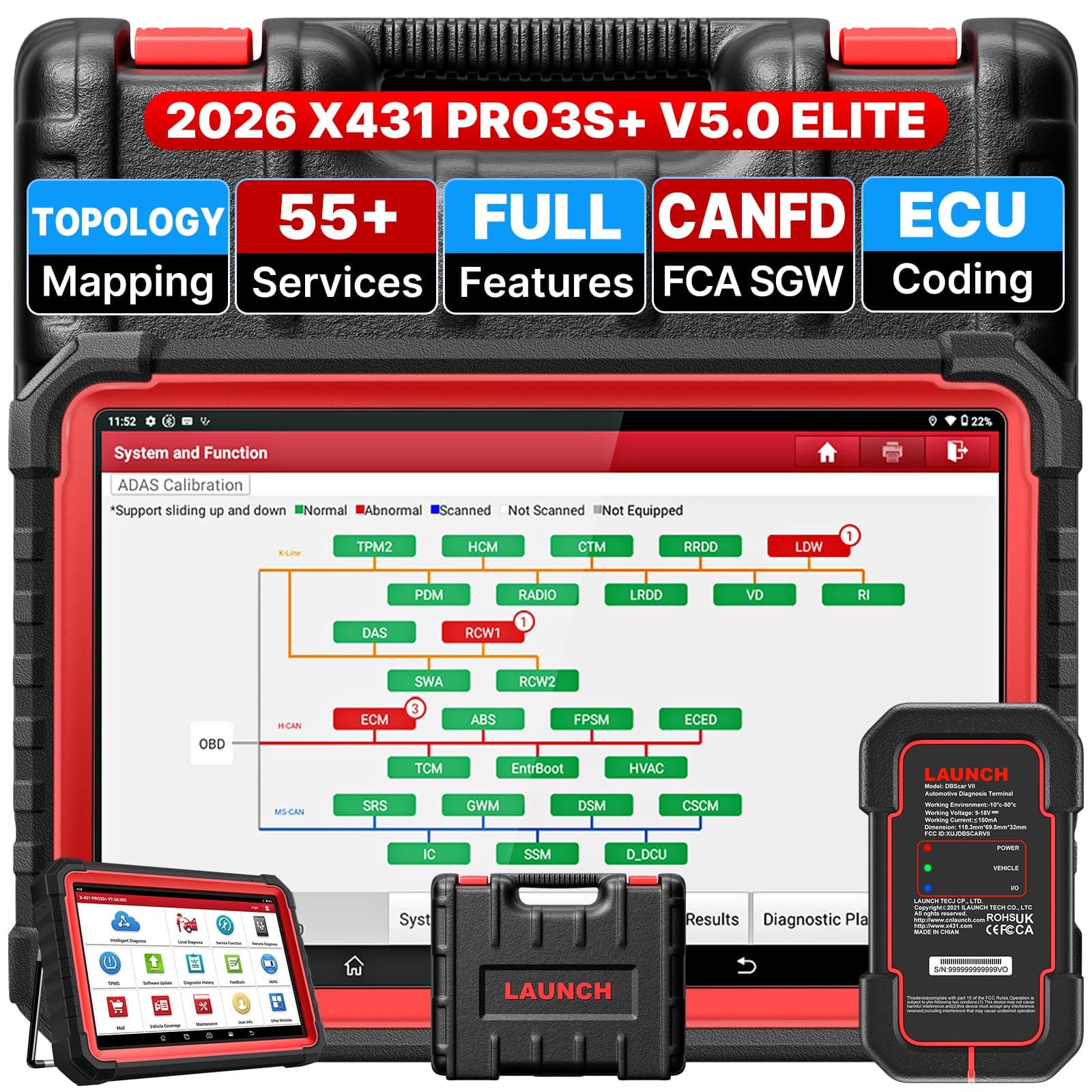 X431 PRO3S+ V5.0,2026 Upgrade All-in-One Bidirectional Scan Tool,HD Trucks Scan,Topology Map,ECU Code,55+ Service,Full System,CANFD&DOIP,DBSCar VII VCI 2-Year Update