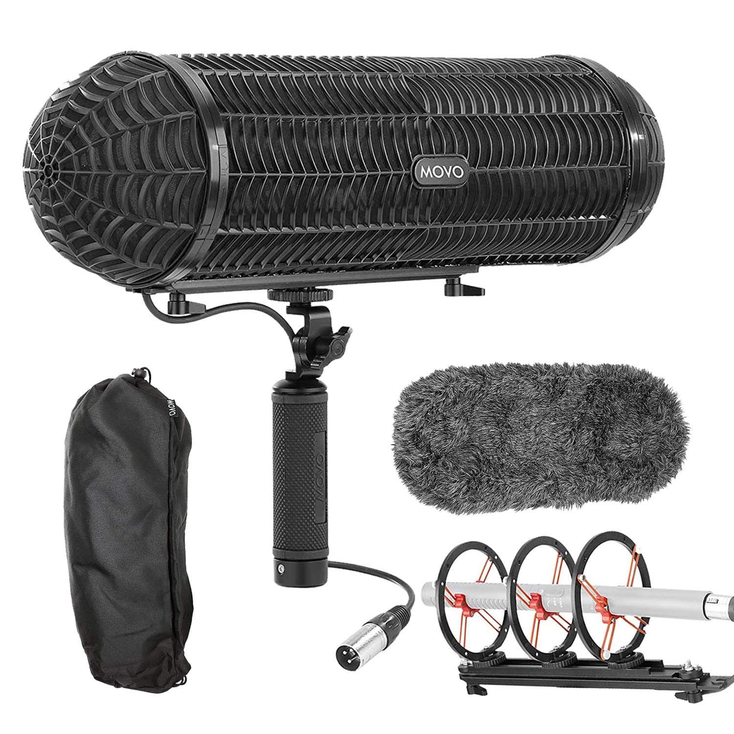 BWS1000 Blimp Microphone Windshield Mount and Vibration Protection System for Shotgun Microphones - Features 12-point Internal Shock Mount, Integrated XLR Cable, Deadcat Windscreen, Grip Handle