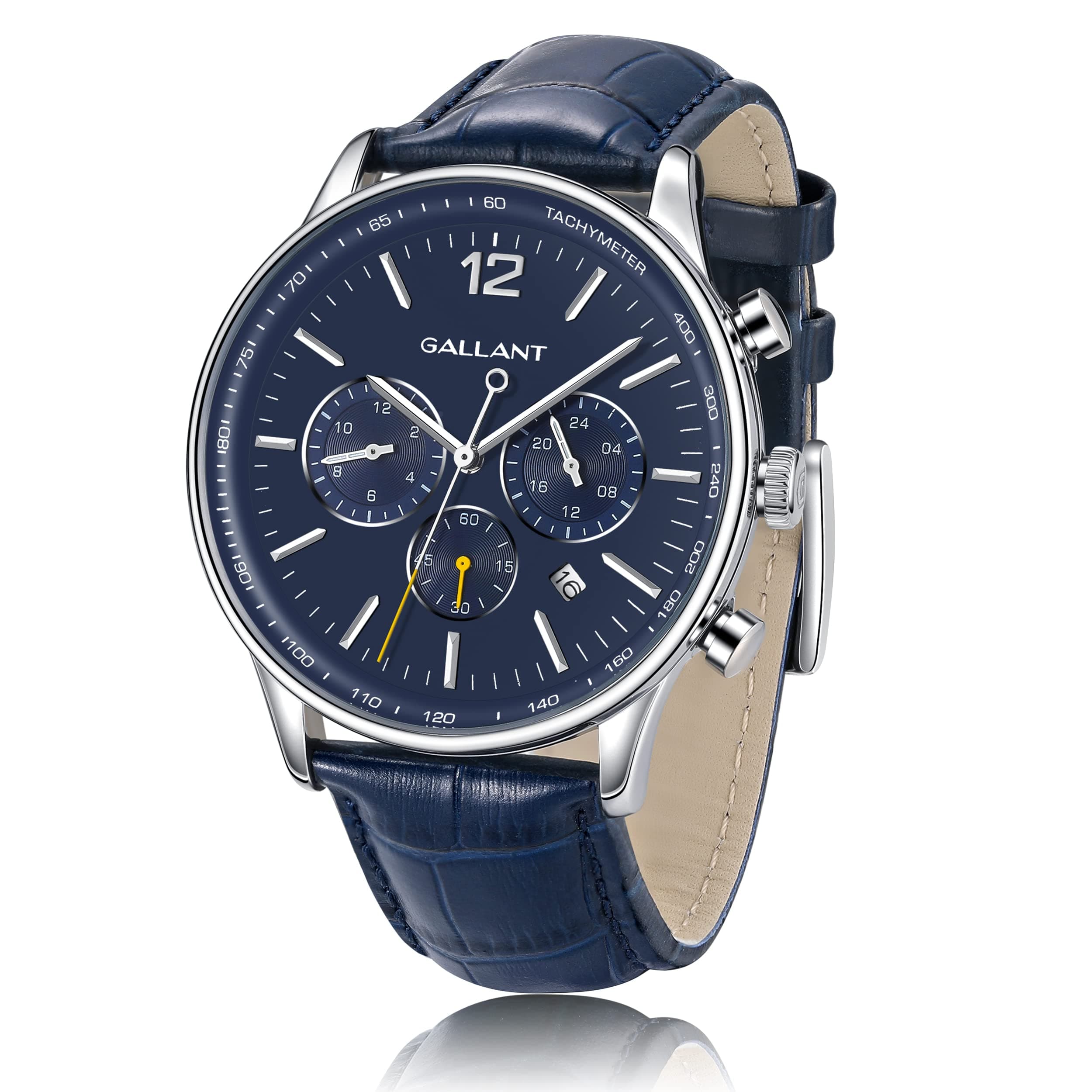 G GALLANT Mens Watch Luxury Quartz Watch for Men with Leather Strap Dual Time Multi Dial Wrist Watch Waterproof Men's Dress Watch Casual Business Gift