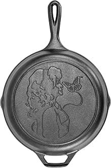 10.25 Inch Dolly Parton Pre-Seasoned Cast Iron Stamped Skillet - Signature Teardrop Handle - Use in the Oven, on the Stove, on the Grill, or Over a Campfire, Black