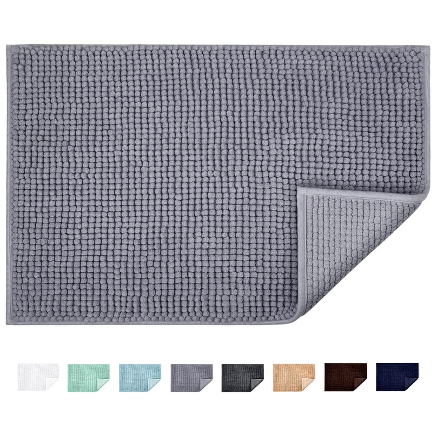 JARITTO Bathroom Non-slip Mat Bath Mat Chenille Microfiber Floor Rug Soft Machine Washable Absorbent for Shower Toilet 40 x 60 cm (Gray)