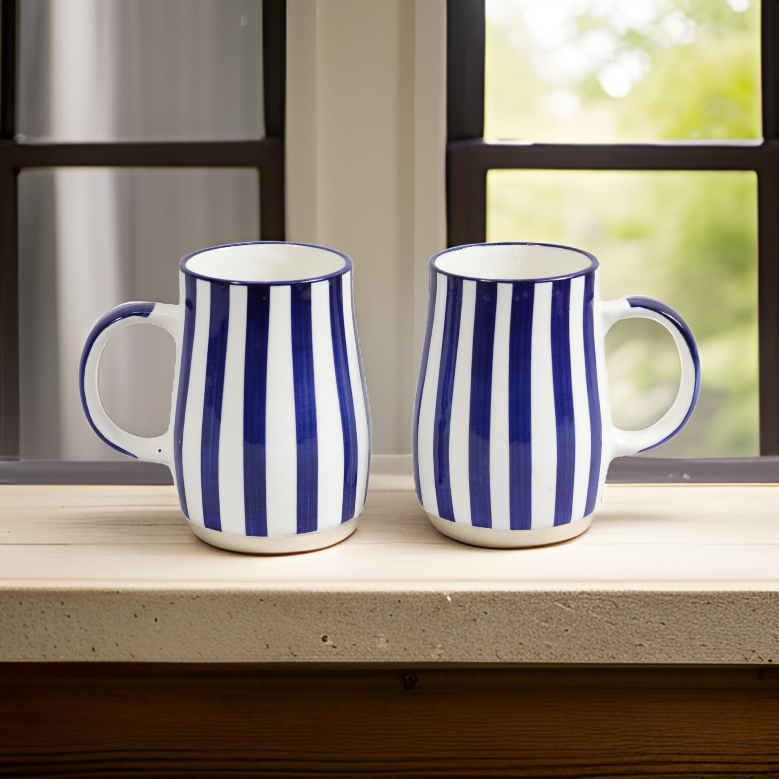 Saras Aajeevika 2 Pc Handmade Ceramic Large Coffee Mug - 400ml |Jumbo Milk Mugs for Gifts Tea Cup Set Kitchen Dining - Mircowave & Dishwasher Safe Ideal for Daily Use & Wedding Return Gift Items